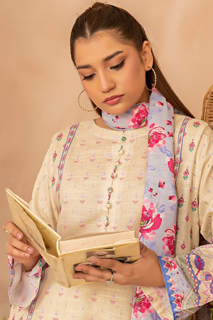 3 Piece Cream Khaddar Unstitched - SafaNoor