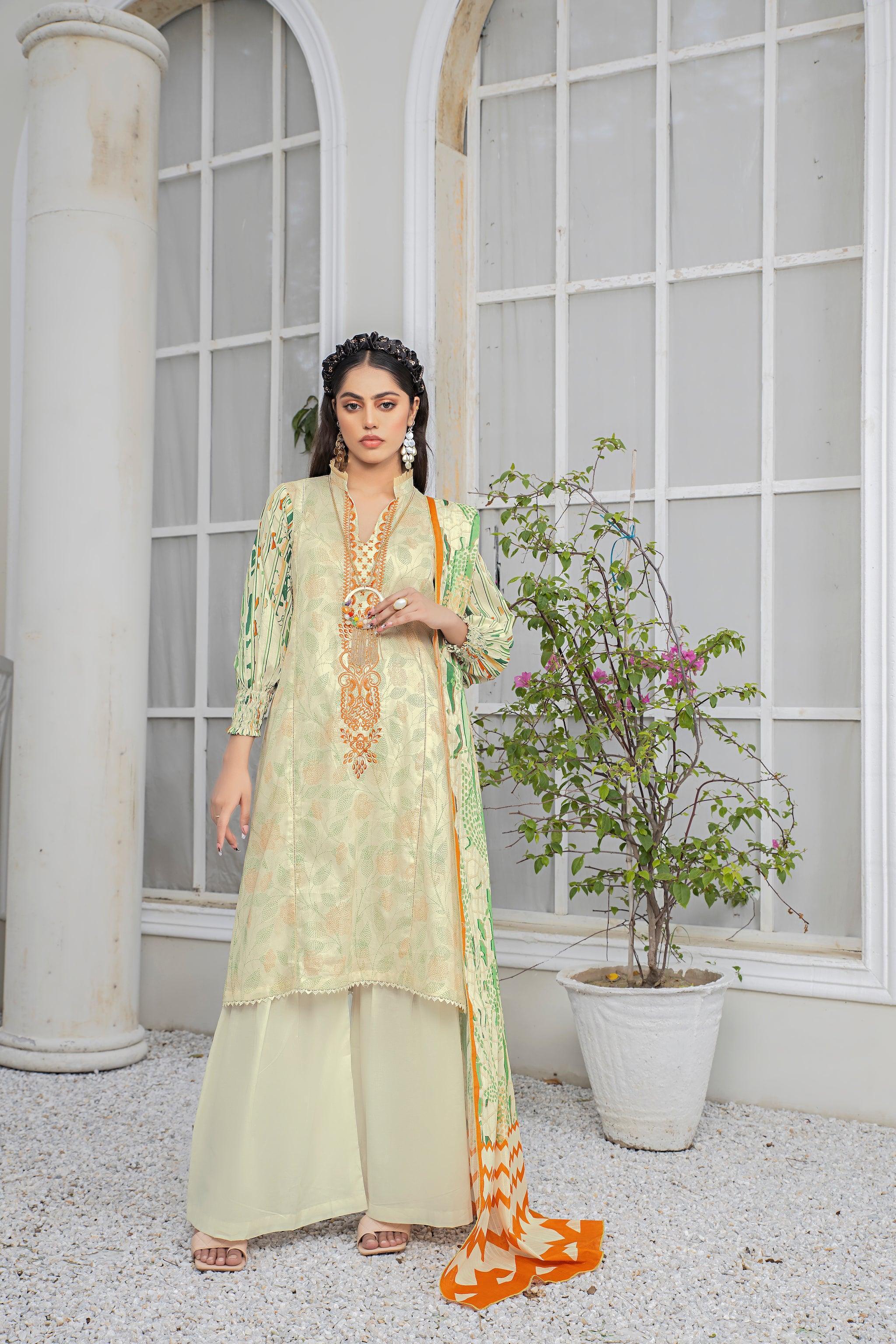 3 Piece Cream Unstitched Embroidered Lawn - (Vol-69/20)3P-S-24-D-4 - SAFANOOR