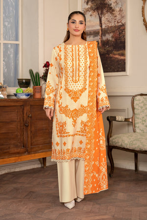 3 Piece Cream Unstitched Printed Khaddar - (Vol-109/09)D2 - SAFANOOR