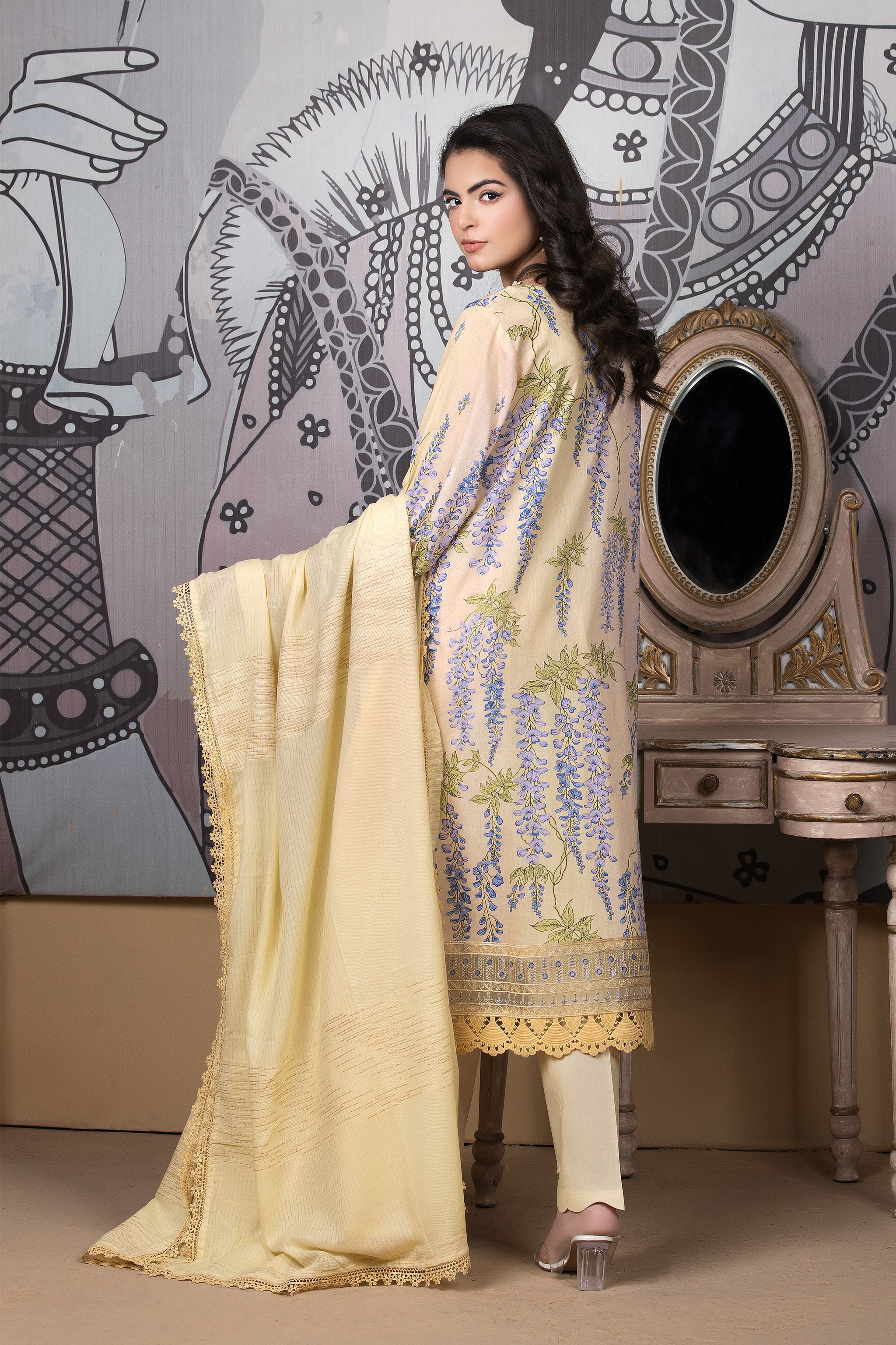 3 Piece Cream Unstitched Printed Lawn - (Vol-101/12)3P-S-25-D4 - SAFANOOR