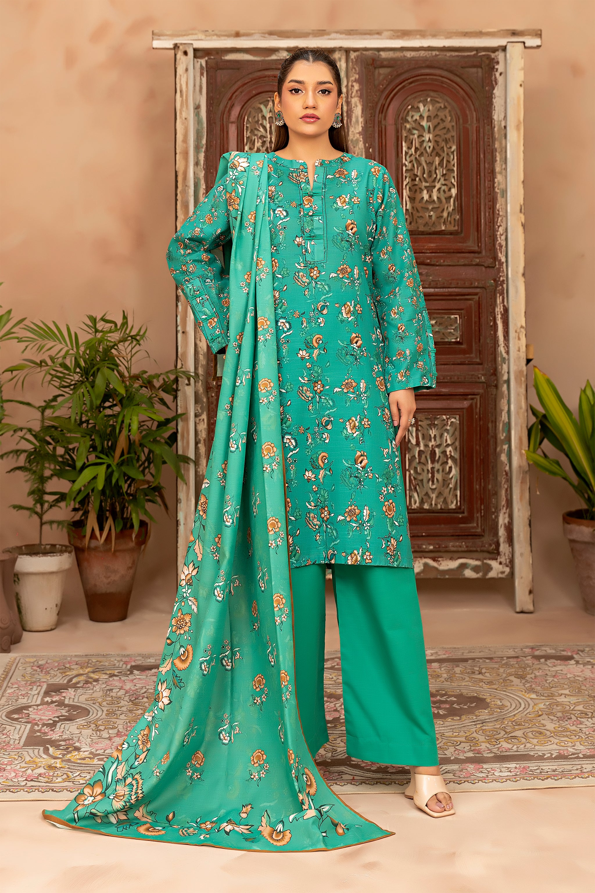 3 Piece Cyan Khaddar Unstitched - (Vol-78/10)3P-W-24-D-8 - SAFANOOR