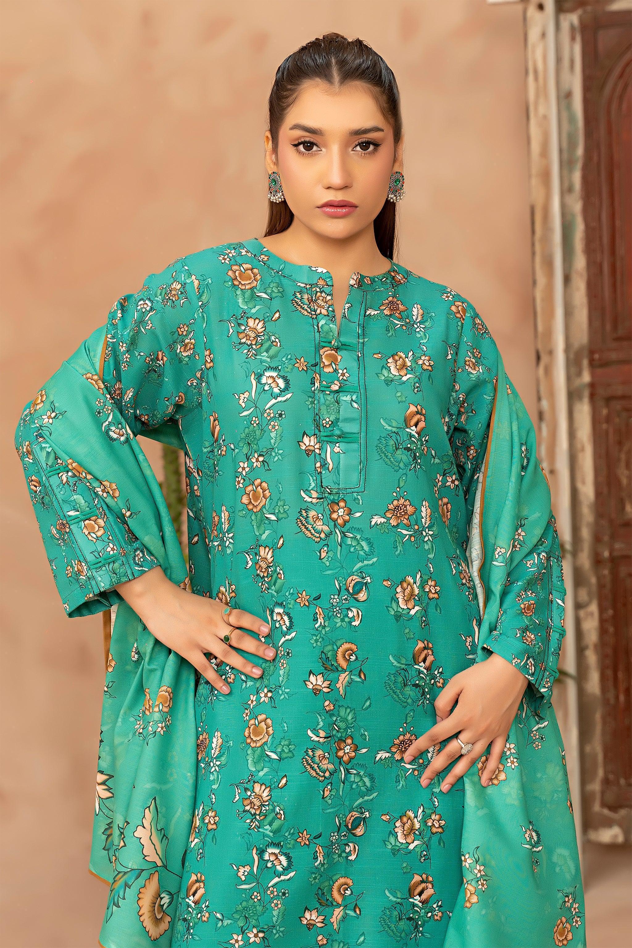 3 Piece Cyan Khaddar Unstitched - SafaNoor