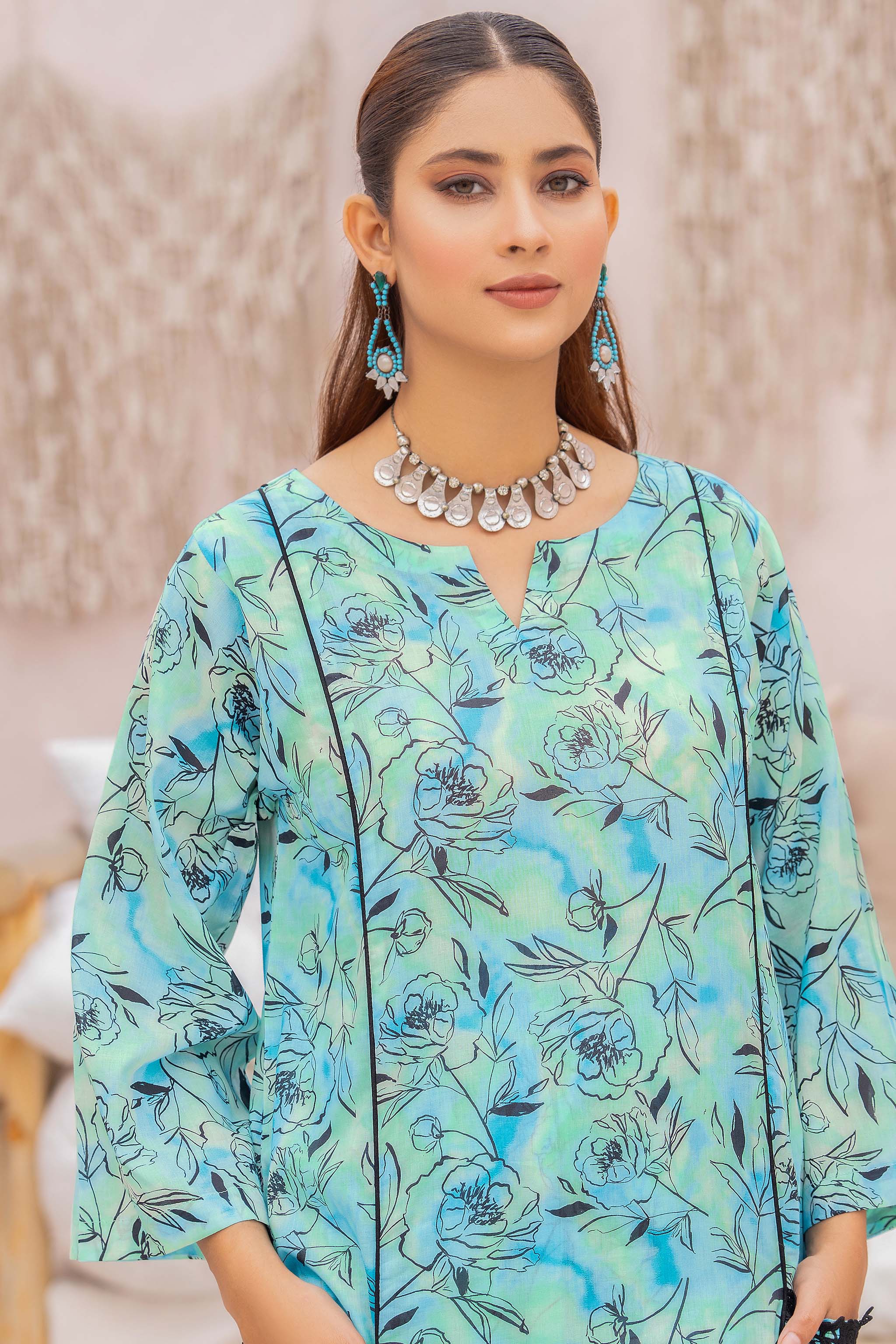 3 Piece Cyan Unstitched Printed Lawn - (Vol-73/01)3P-S-24-D-8 - SAFANOR