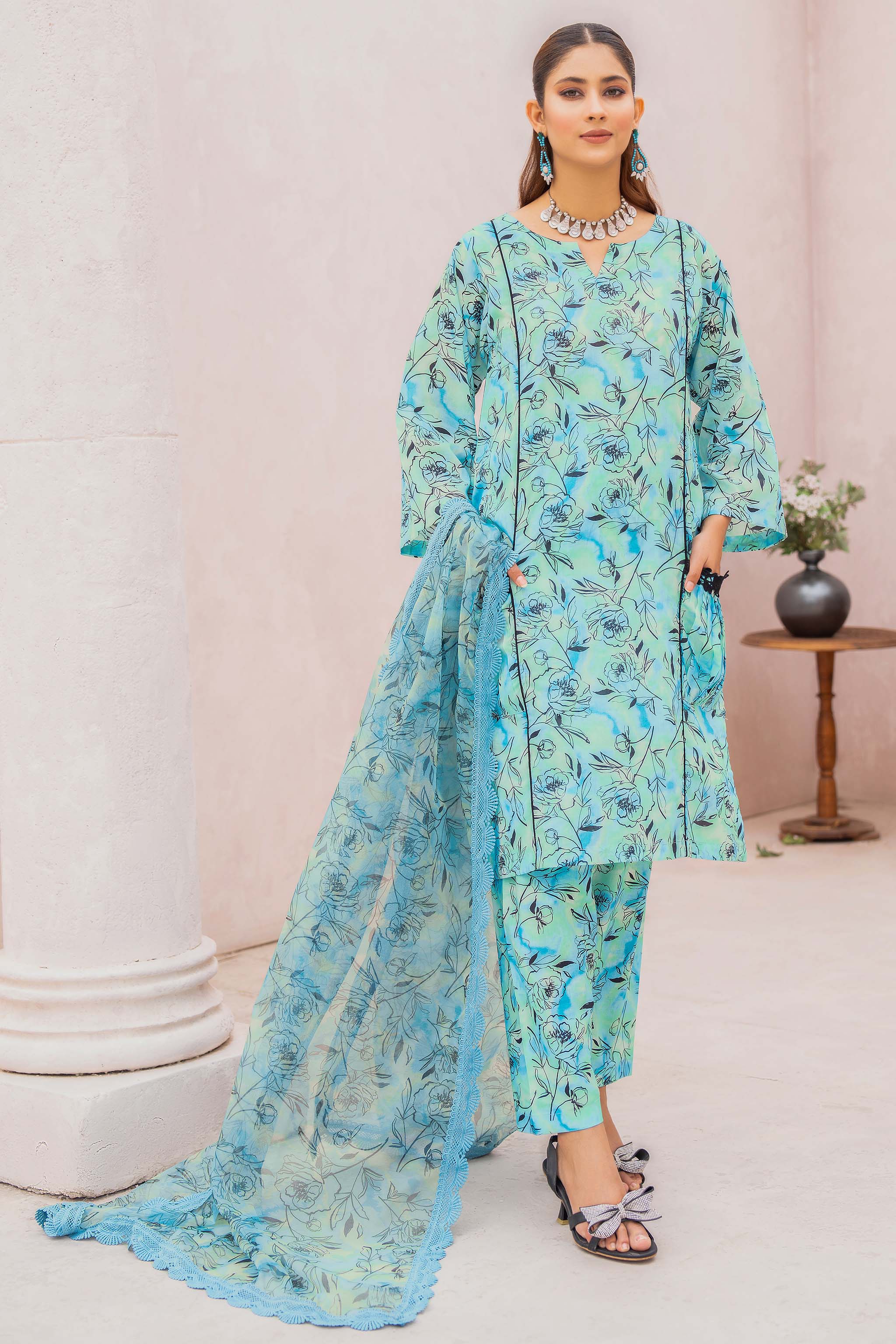 3 Piece Cyan Unstitched Printed Lawn - (Vol-73/01)3P-S-24-D-8 - SAFANOR