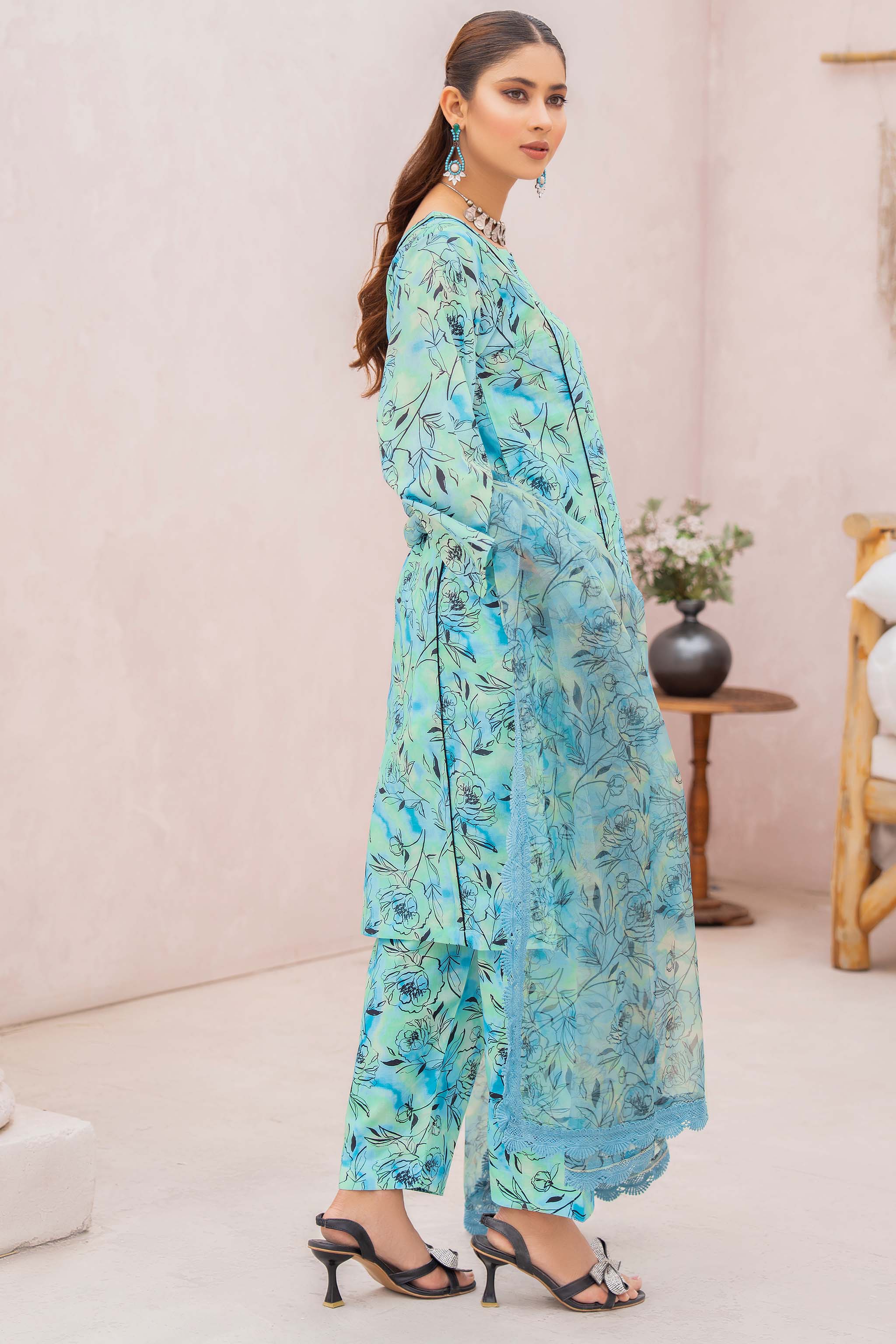 3 Piece Cyan Unstitched Printed Lawn - (Vol-73/01)3P-S-24-D-8 - SAFANOR