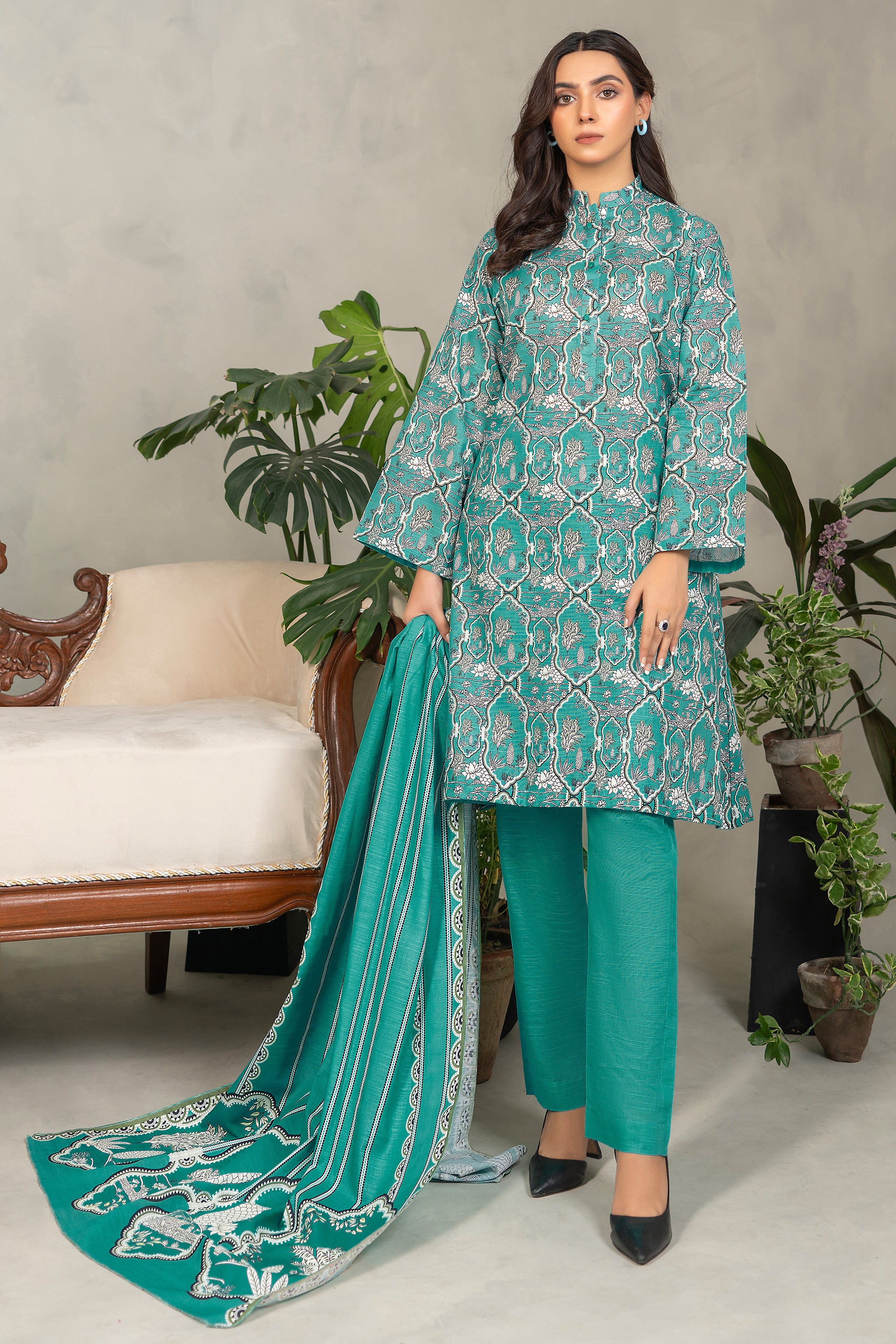 3 Piece Dark Cyan Khaddar Unstitched - (Vol-84/13)3P-W-24-D5 - SAFANOOR