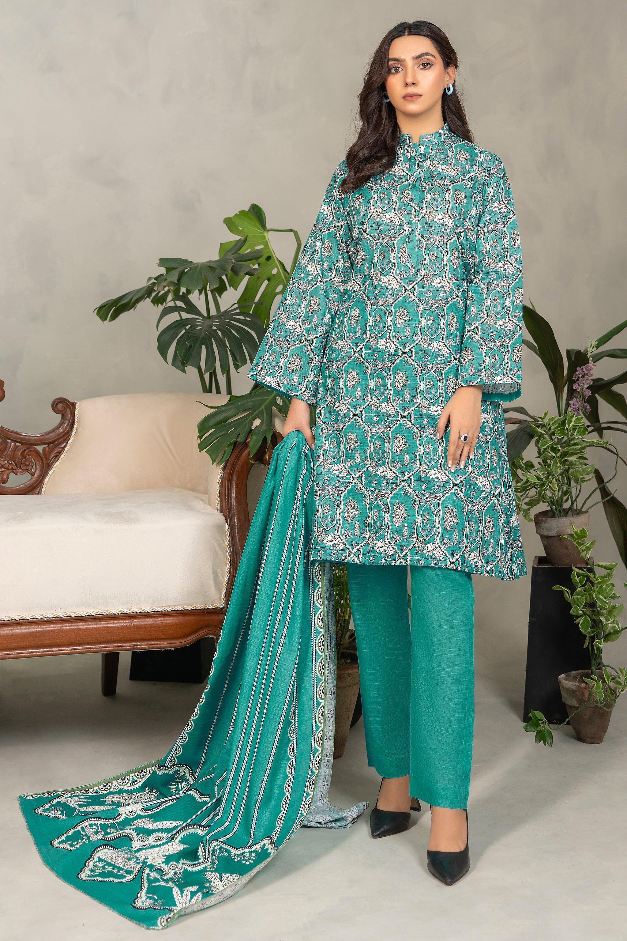 3 Piece Dark Cyan Khaddar Unstitched - SafaNoor