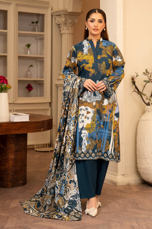 3 Piece Dark Green Unstitched Printed Khaddar - (Vol-109/09)D9 - SAFANOOR
