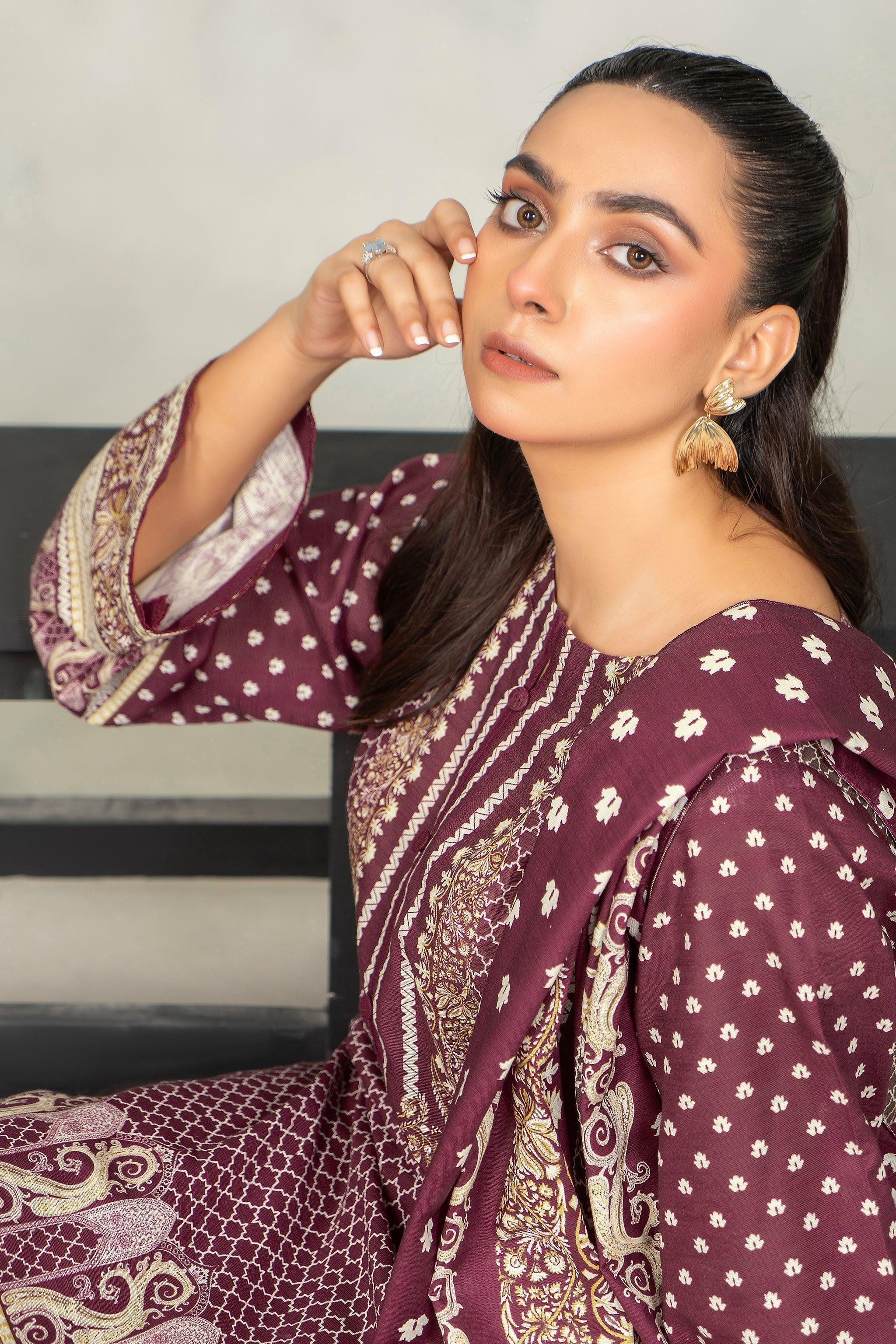 3 Piece Dark Maroon Khaddar Unstitched - SafaNoor