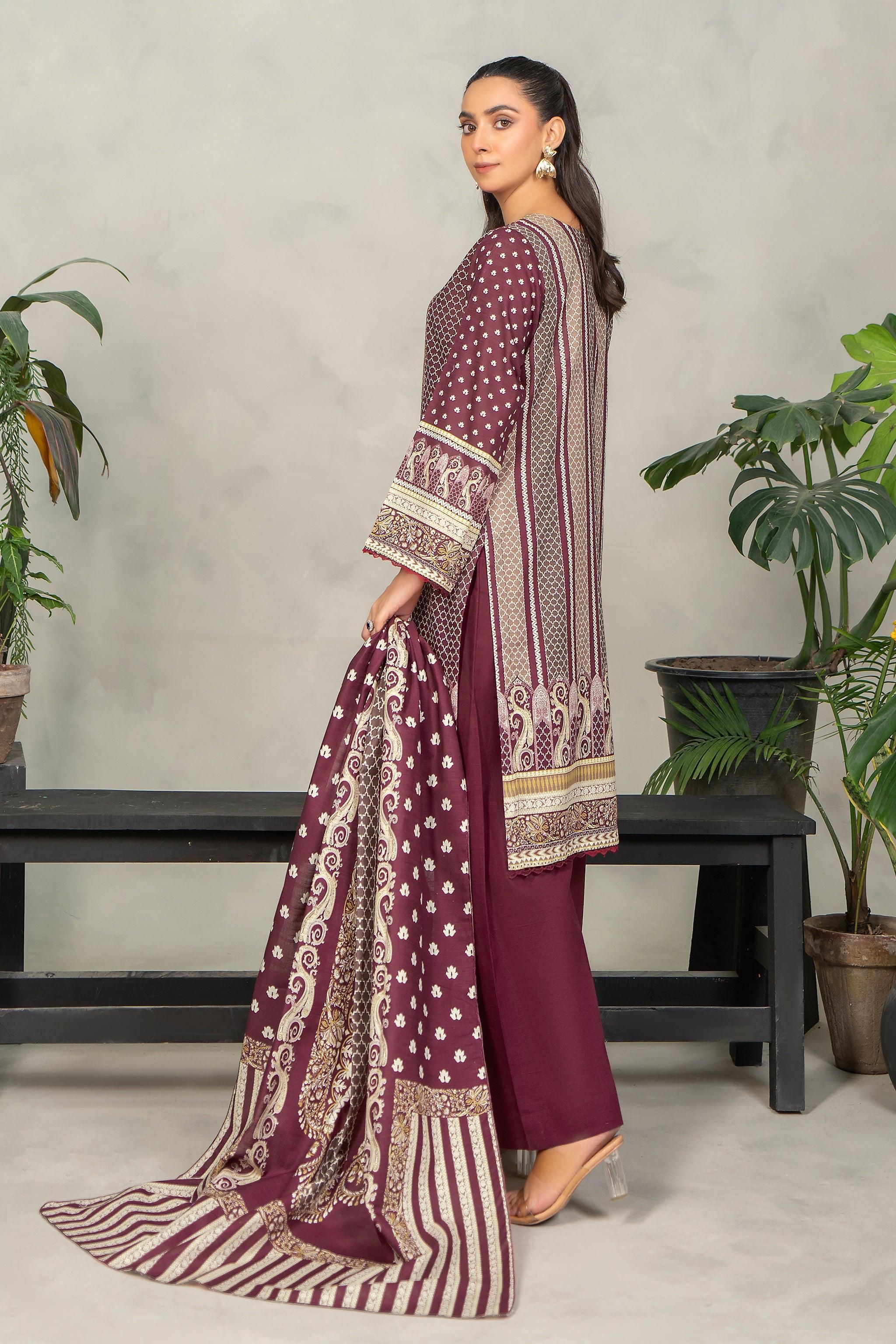 3 Piece Dark Maroon Khaddar Unstitched - SafaNoor