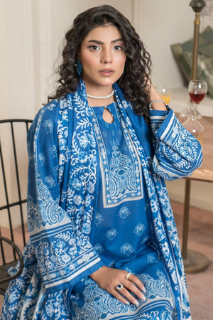 3 Piece Dell Blue Khaddar Unstitched - SafaNoor