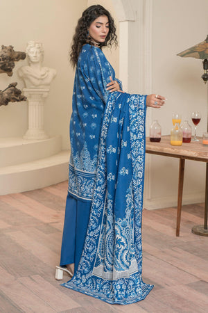 3 Piece Dell Blue Khaddar Unstitched - SafaNoor