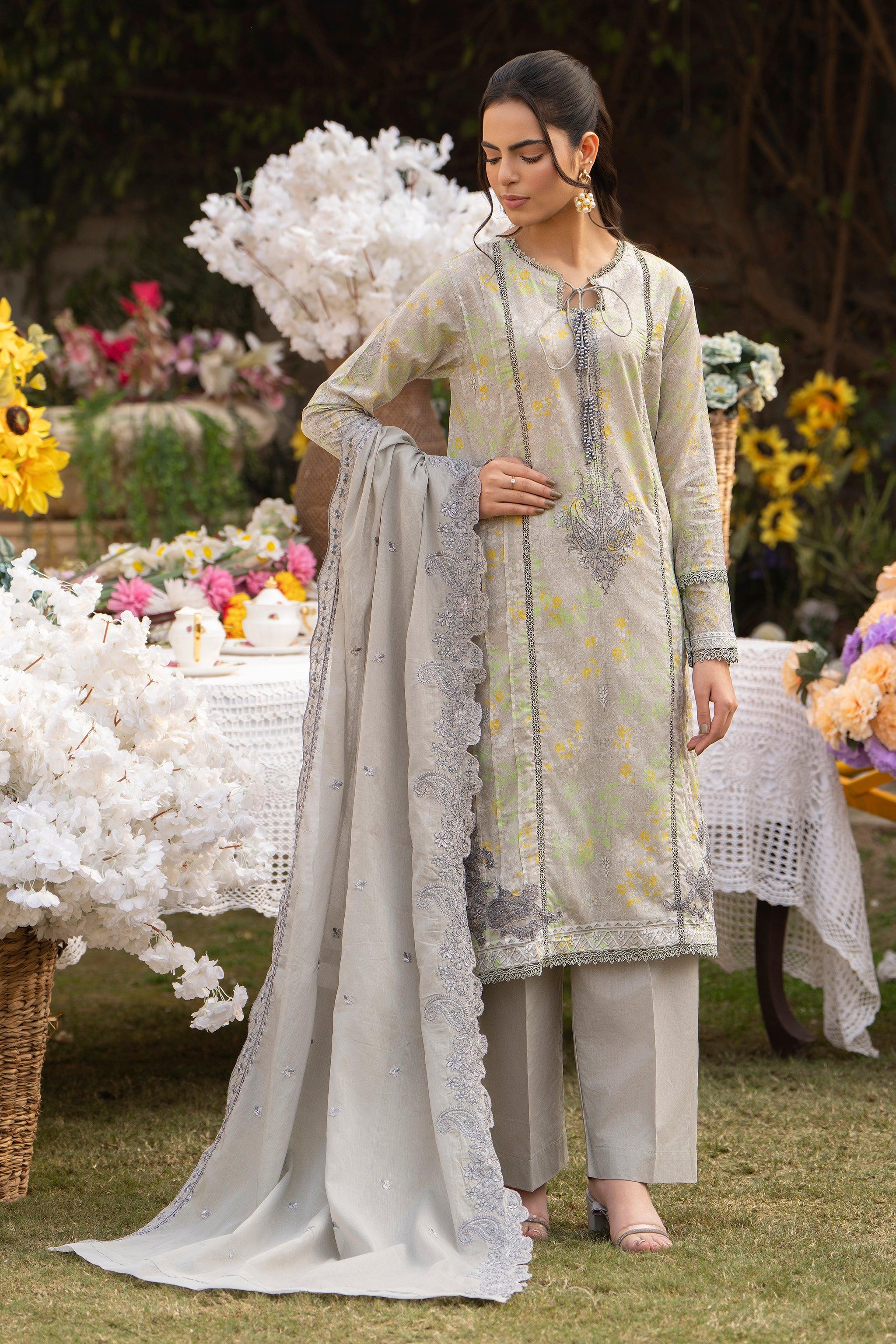 3 Piece Dove Grey Embroidered Lawn Unstitched - SafaNoor
