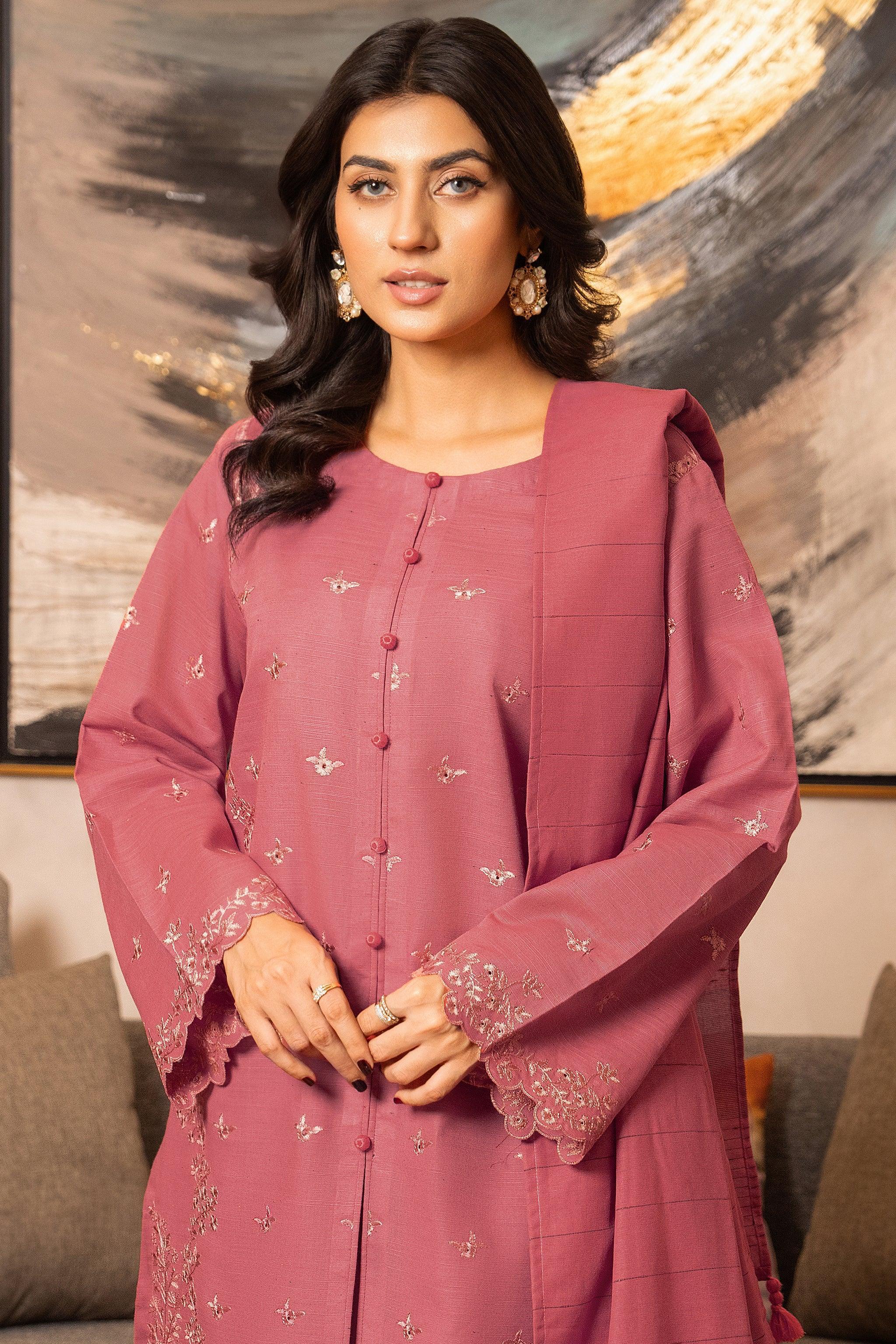 3 Piece Dyed Naps Khaddar Blush Pink - SafaNoor