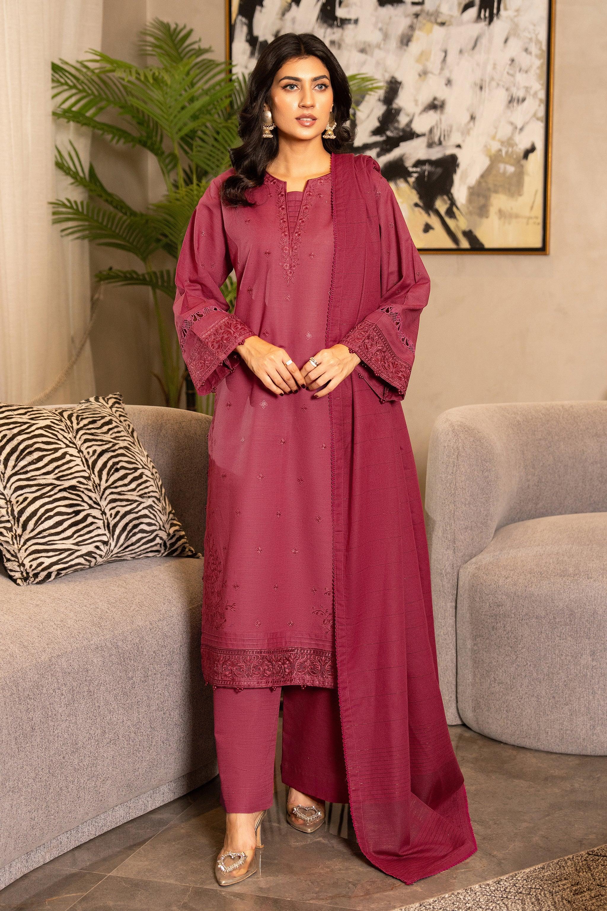 3 Piece Dyed Naps Khaddar Cerise Pink - (Vol-81/06)3P-W-24-D11 - SAFANOOR