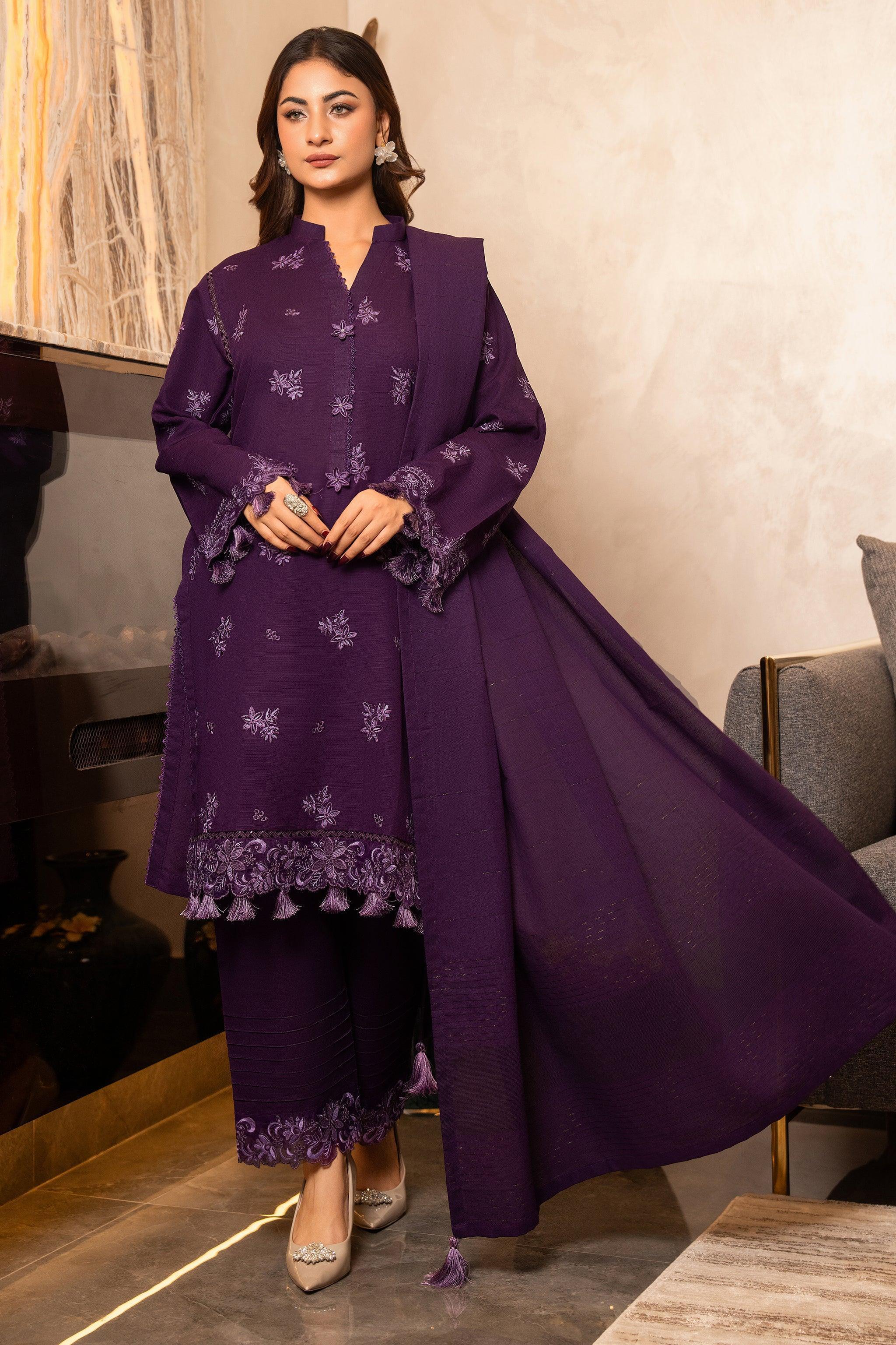 3 Piece Dyed Naps Khaddar Plum - SafaNoor