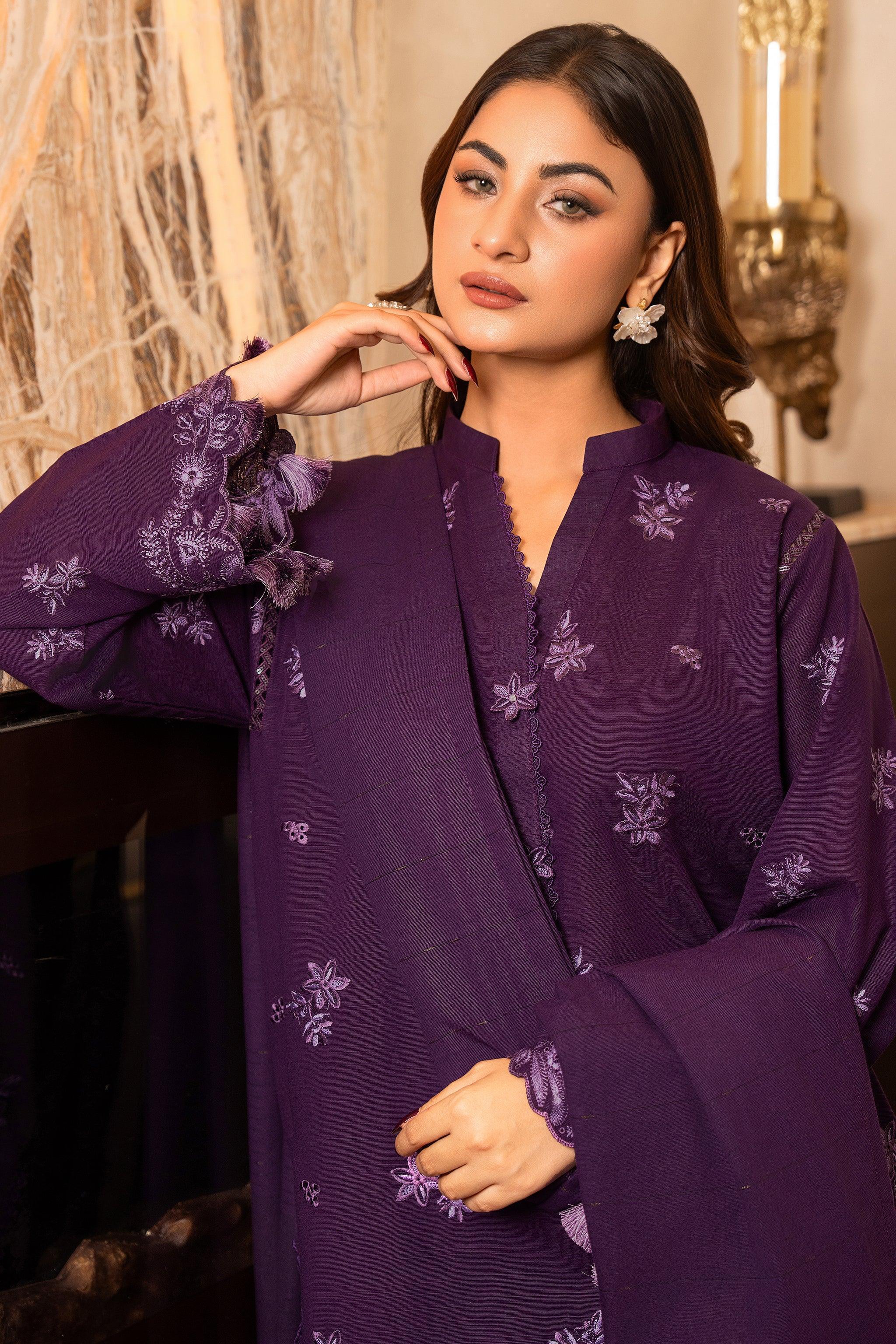 3 Piece Dyed Naps Khaddar Plum - SafaNoor