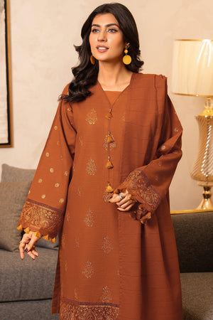 3 Piece Dyed Naps Khaddar Savana Brown - SafaNoor