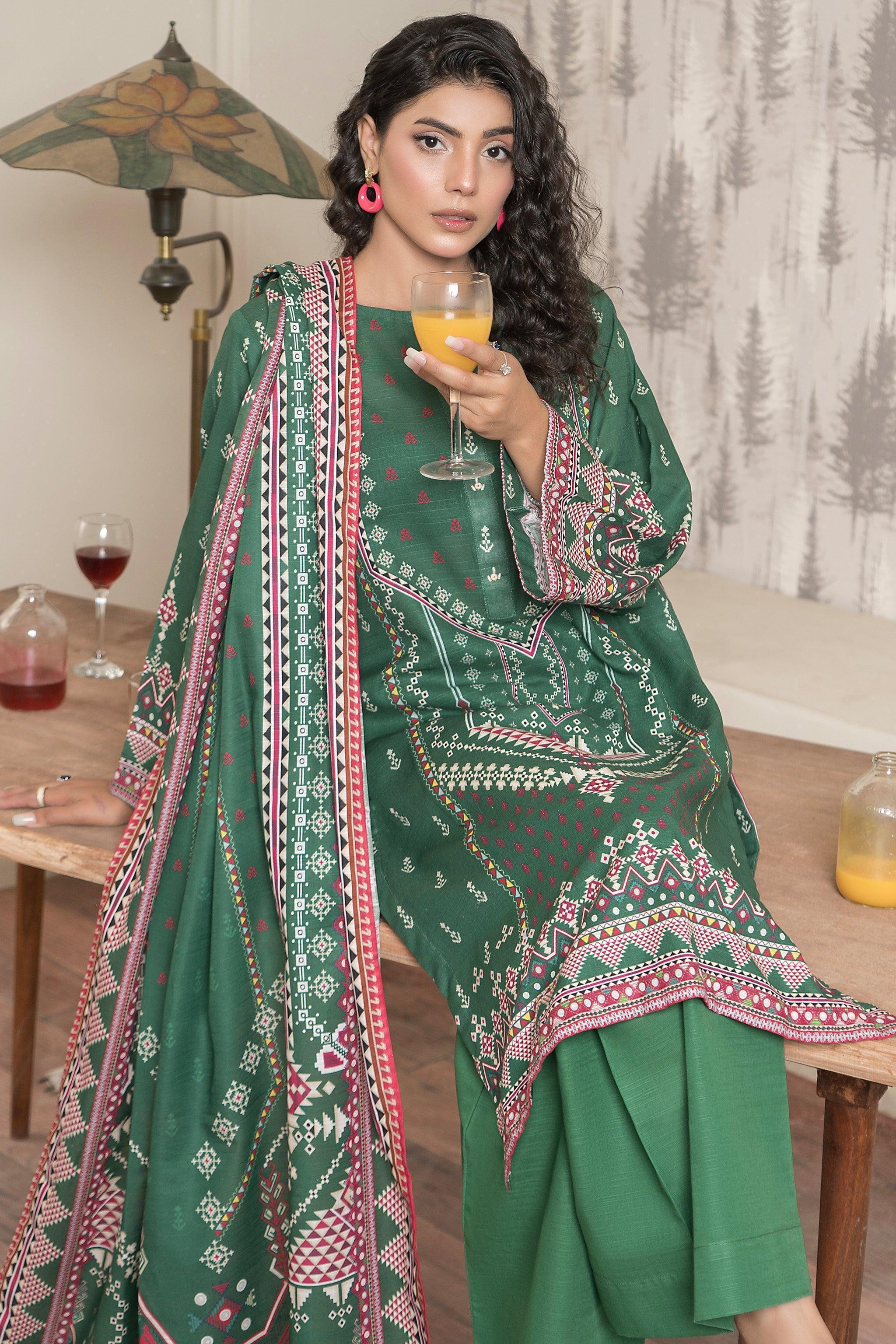 3 Piece Forest Green Khaddar Unstitched - SafaNoor
