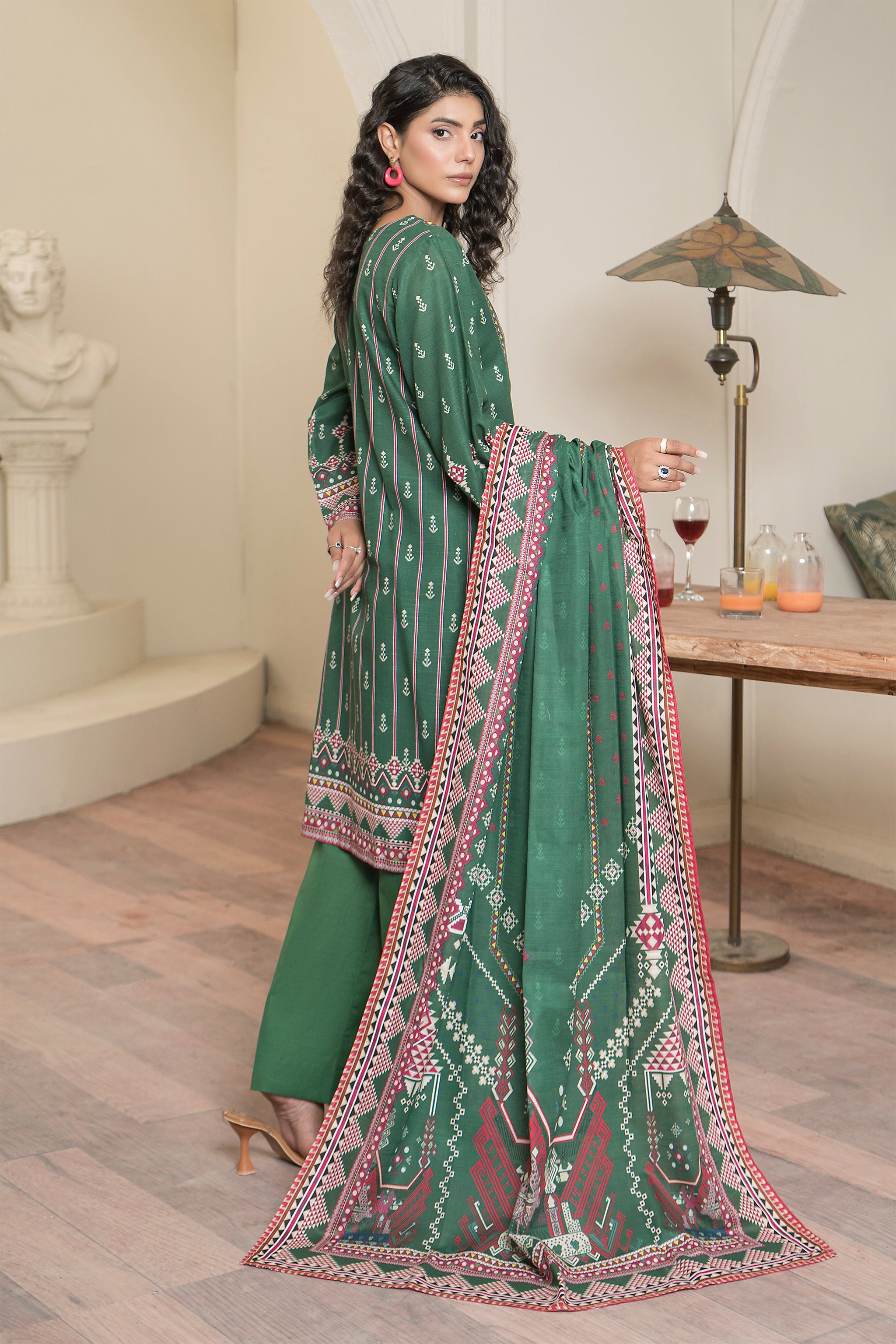 3 Piece Forest Green Khaddar Unstitched - (Vol-83/12)3P-W-24-D5 - SAFANOOR