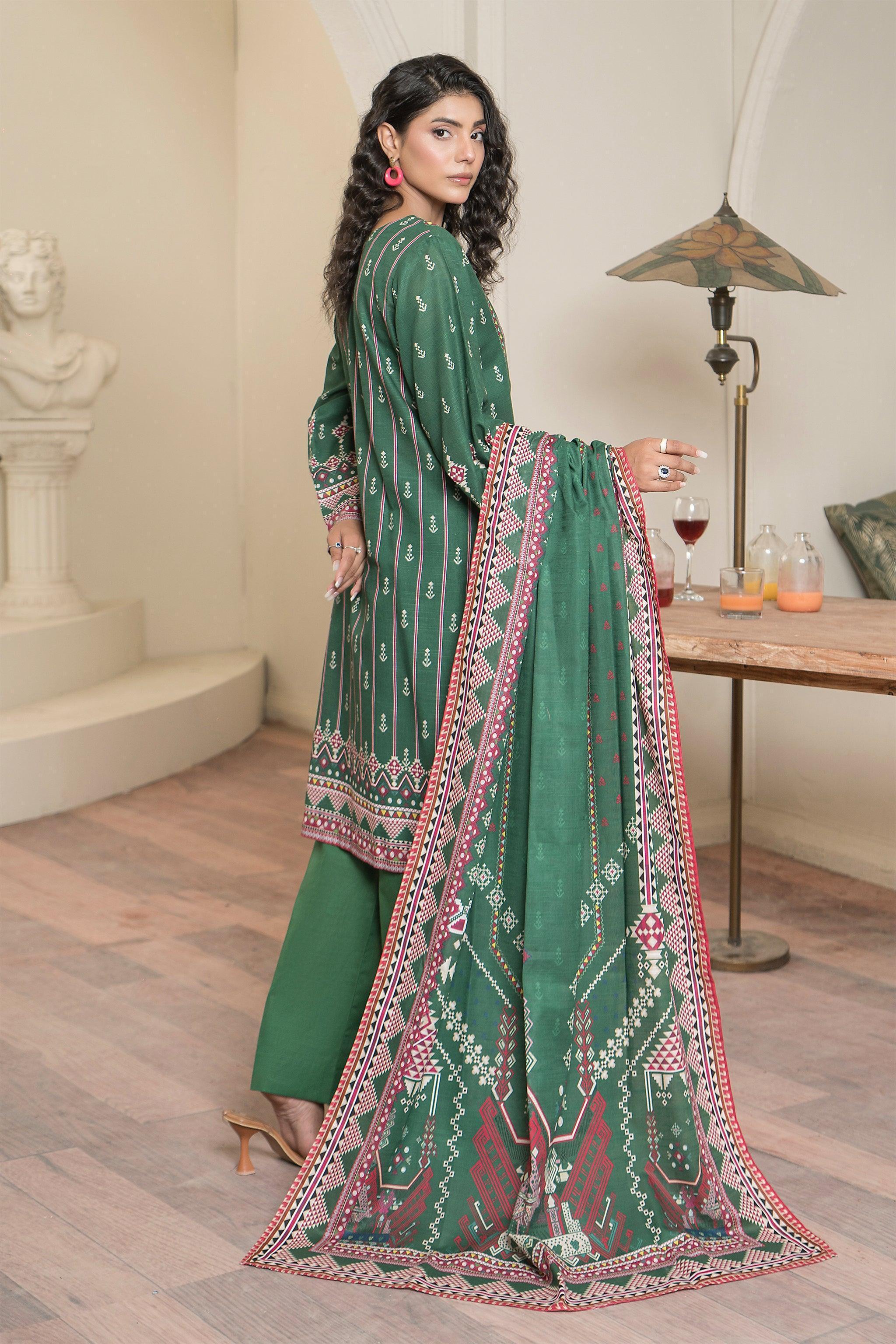 3 Piece Forest Green Khaddar Unstitched - SafaNoor