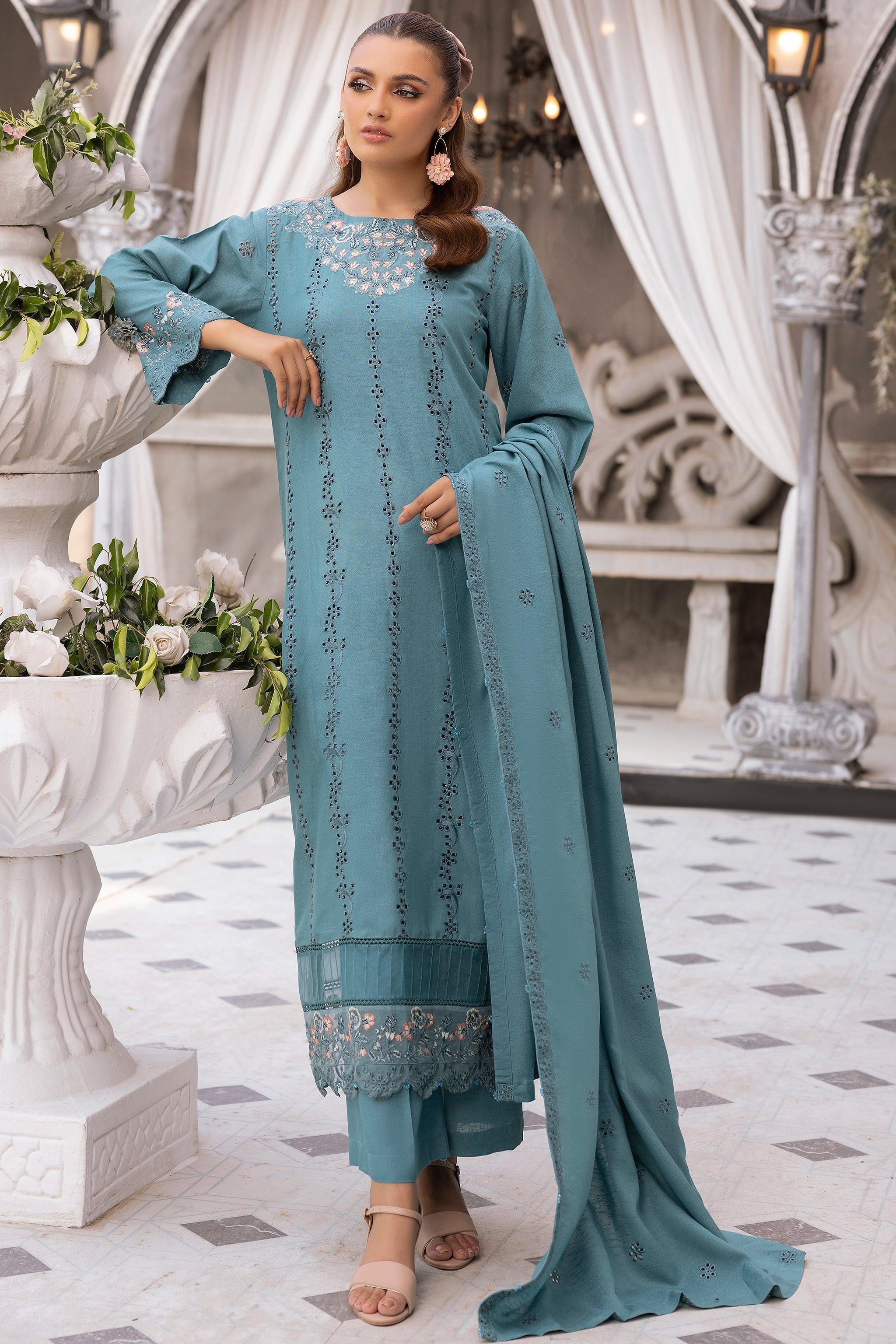 3 Piece Gray Embroidered Karandi Unstitched - SafaNoor