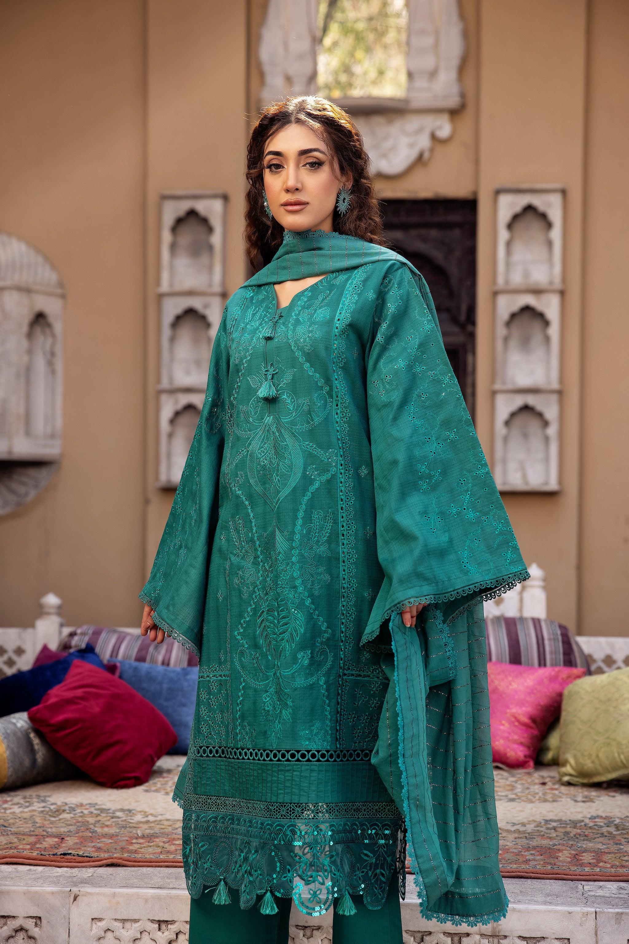 3 Piece Green Embroidered Organza Lawn - (Vol-71/02)3P-S-24-D-10 - SAFANOOR