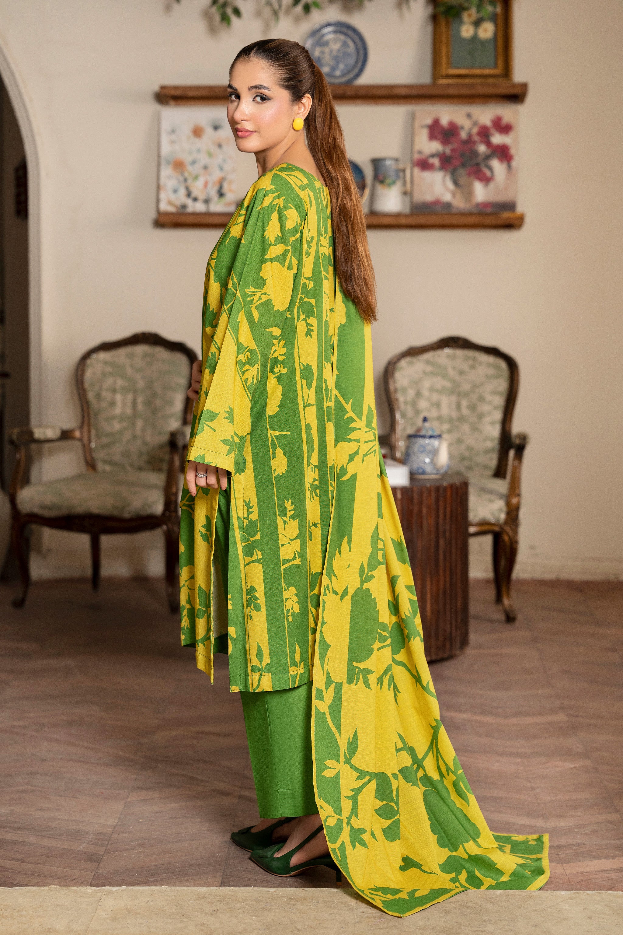 3 Piece Green Unstitched Printed Khaddar - (Vol-109/09)D1 - SAFANOOR