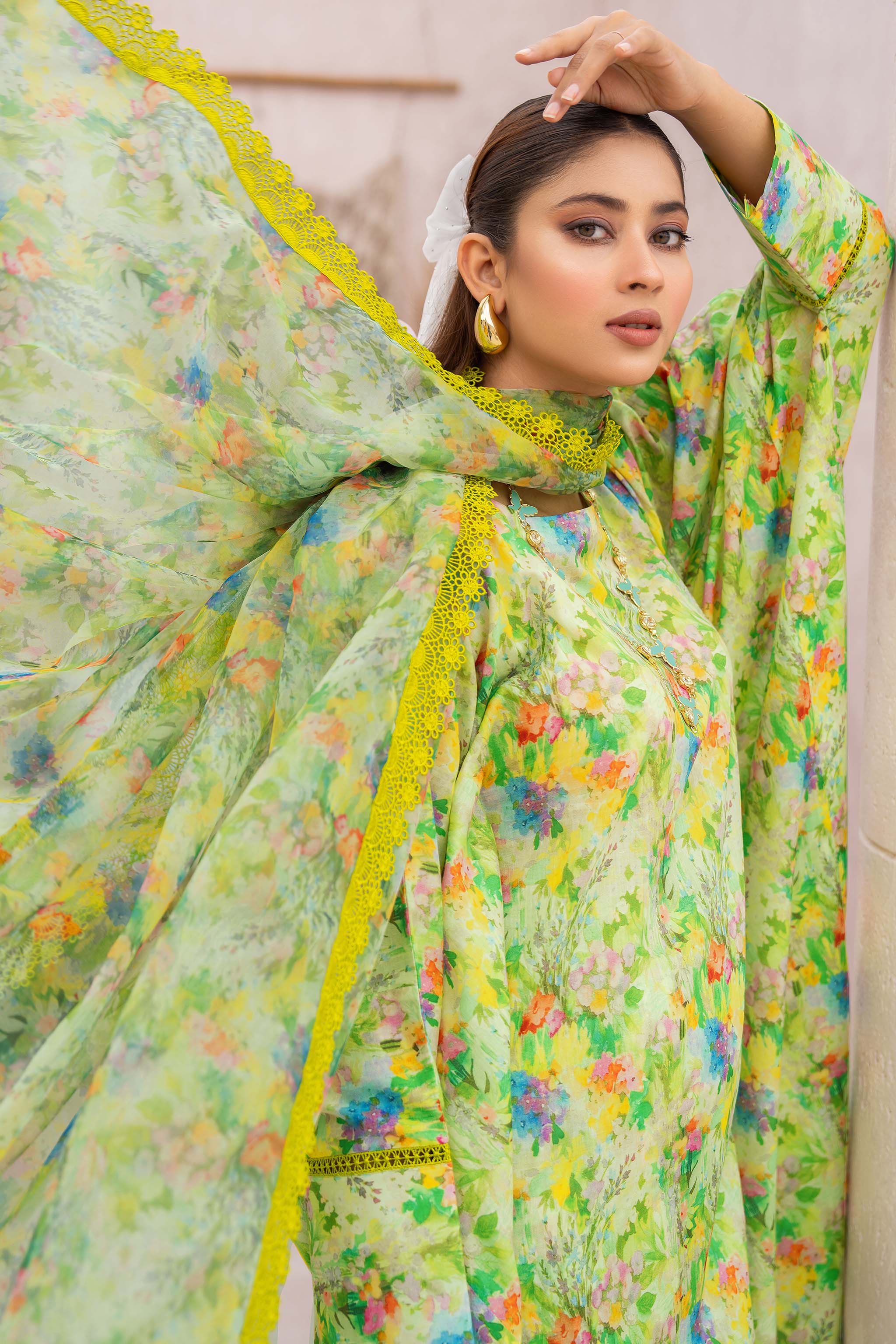 3 Piece Green Unstitched Printed Lawn - (Vol-73/01)3P-S-24-D-7 - SAFANOOR