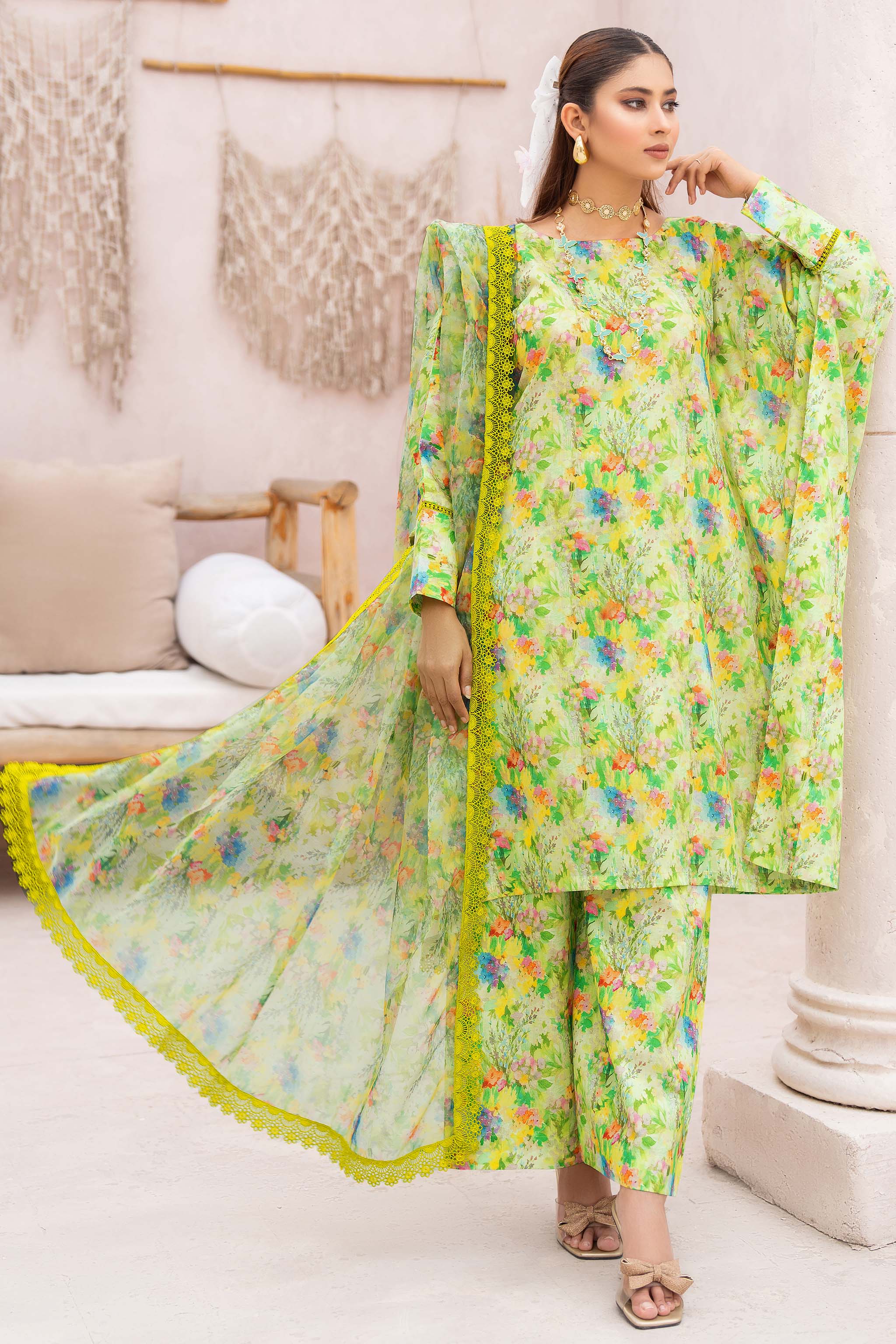 3 Piece Green Unstitched Printed Lawn - (Vol-73/01)3P-S-24-D-7 - SAFANOOR