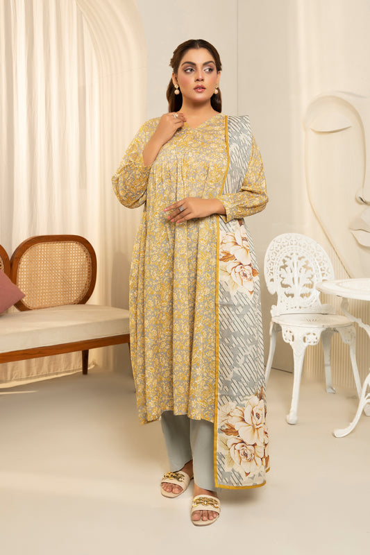 3 Piece Grey Unstitched Printed Lawn - (Vol-103/22)3P-S-25-D12 - SAFANOOR
