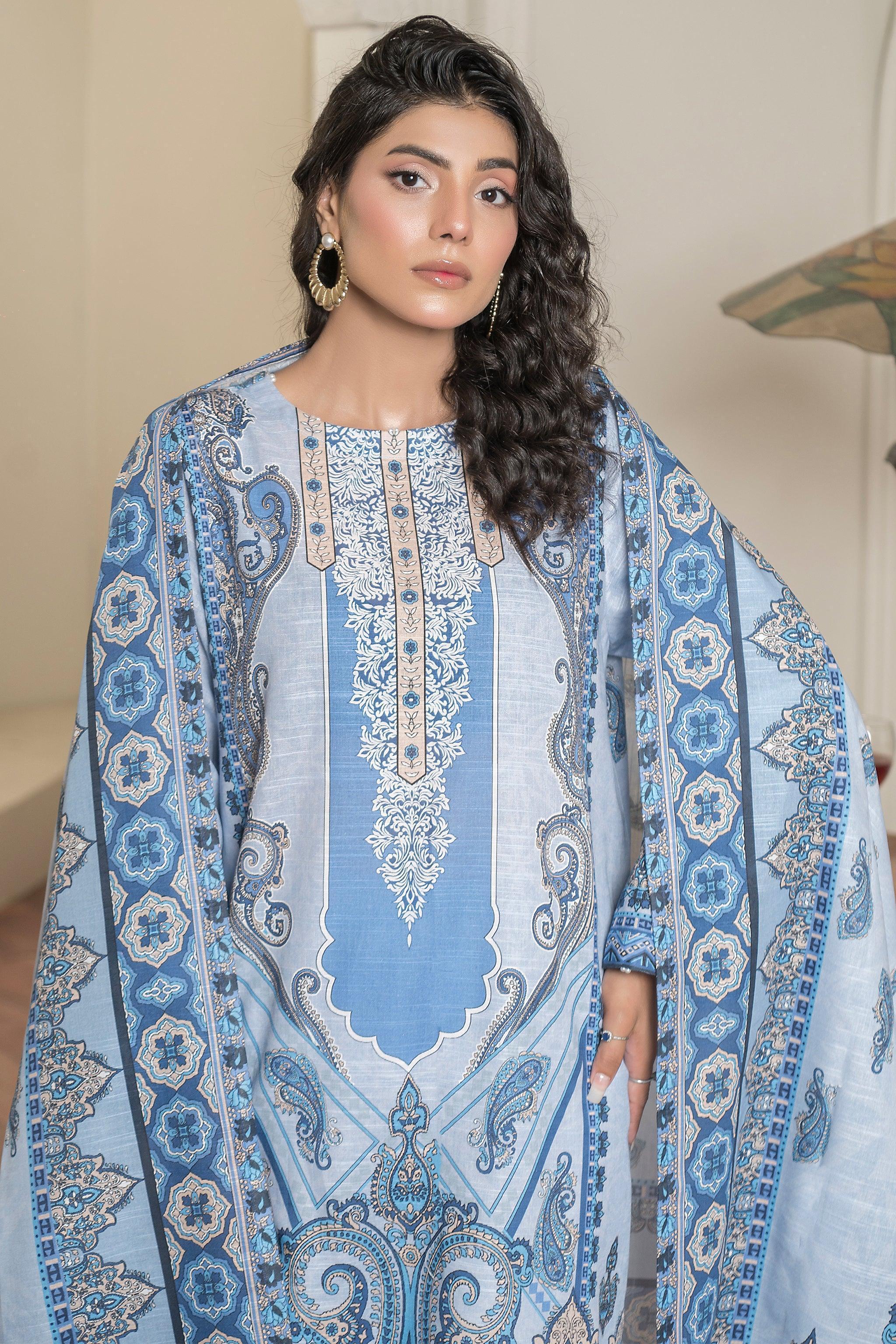 3 Piece Ice Blue Khaddar Unstitched - (Vol-83/12)3P-W-24-D6 - SAFANOOR