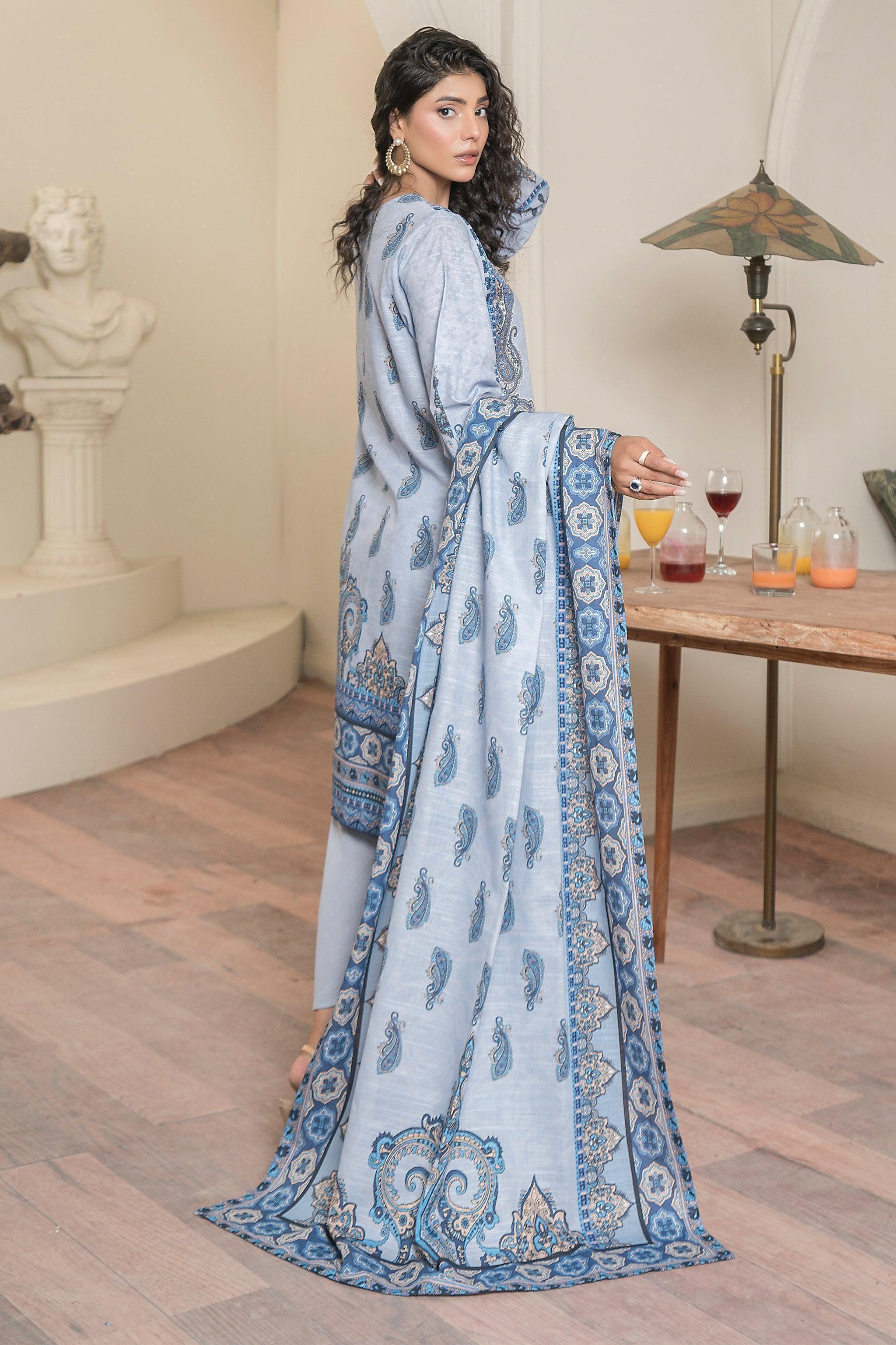 3 Piece Ice Blue Khaddar Unstitched - SafaNoor