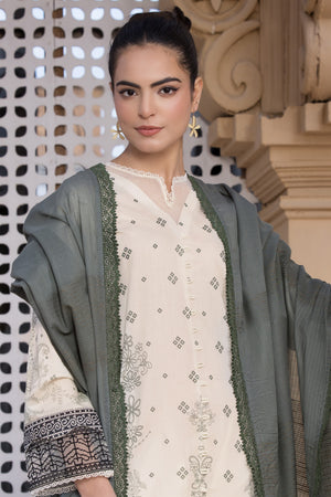 3 Piece Ivory Unstitched Printed Lawn - (Vol-101/12)3P-S-25-D8 - SAFANOOR