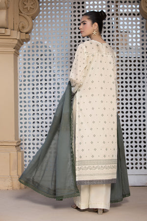 3 Piece Ivory Unstitched Printed Lawn - (Vol-101/12)3P-S-25-D8 - SAFANOOR