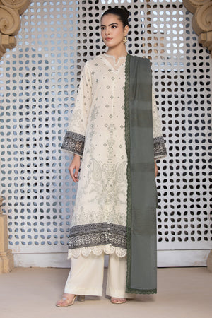 3 Piece Ivory Unstitched Printed Lawn - (Vol-101/12)3P-S-25-D8 - SAFANOOR