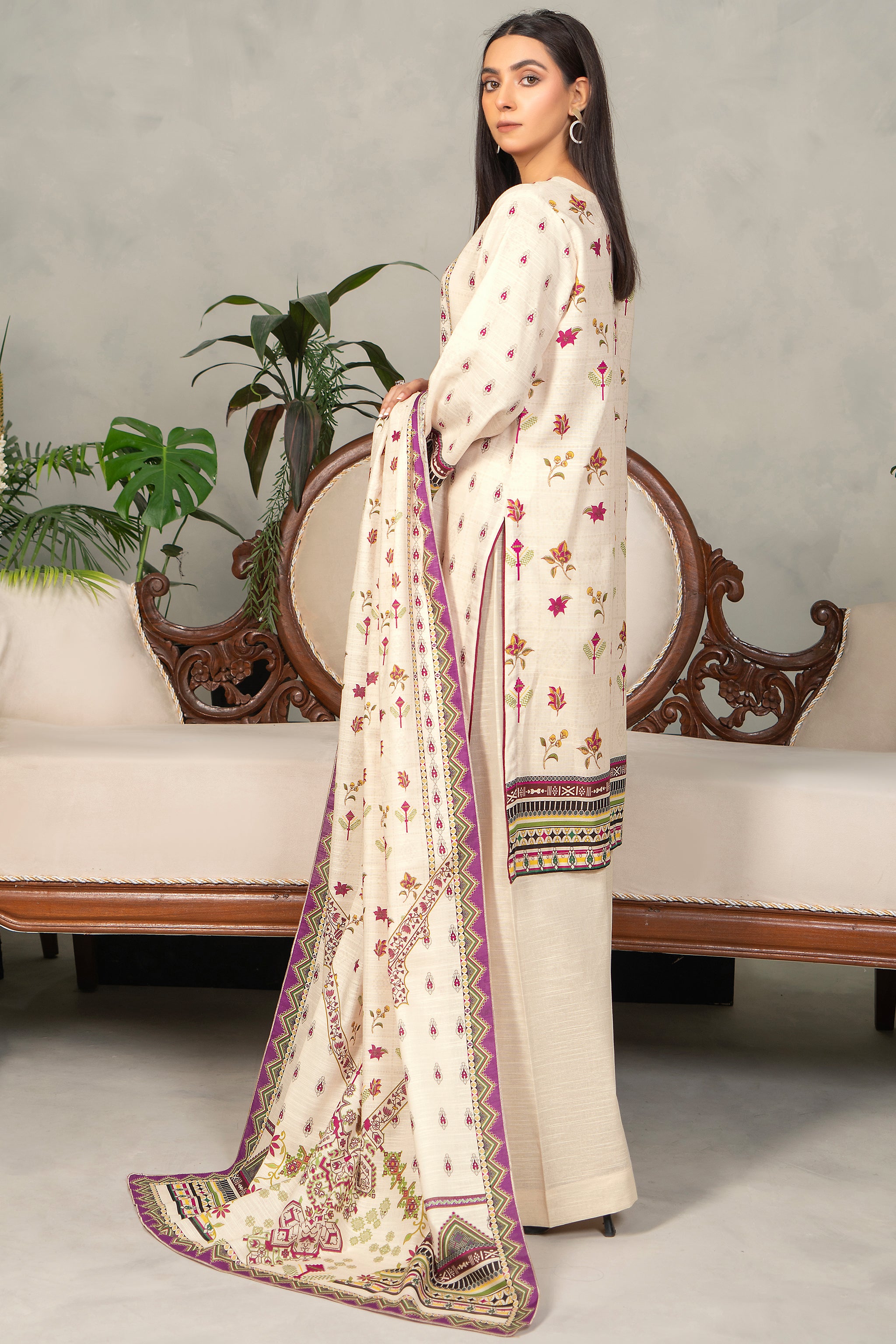 3 Piece Ivory White Khaddar Unstitched - (Vol-84/13)3P-W-24-D2 - SAFANOOR