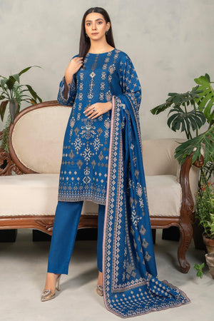 3 Piece Lapis Blue Khaddar Unstitched - SafaNoor