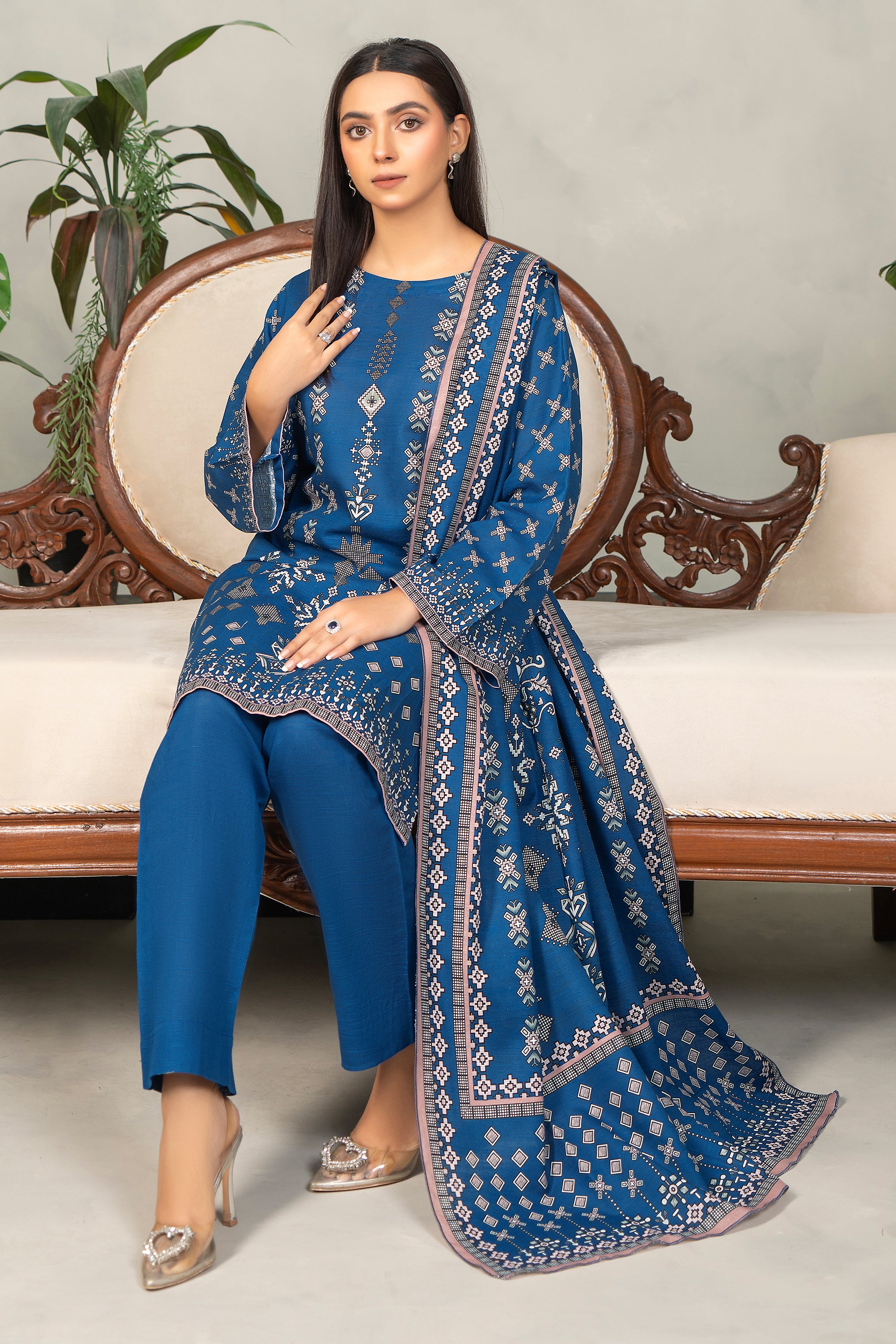 3 Piece Lapis Blue Khaddar Unstitched - (Vol-84/13)3P-W-24-D1 - SAFANOOR