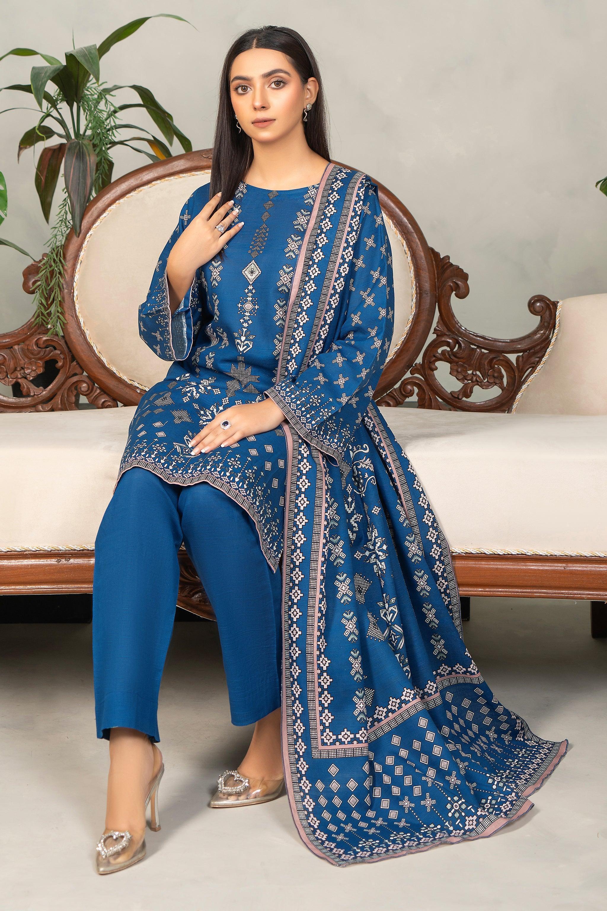 3 Piece Lapis Blue Khaddar Unstitched - SafaNoor