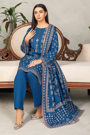 3 Piece Lapis Blue Khaddar Unstitched - SafaNoor