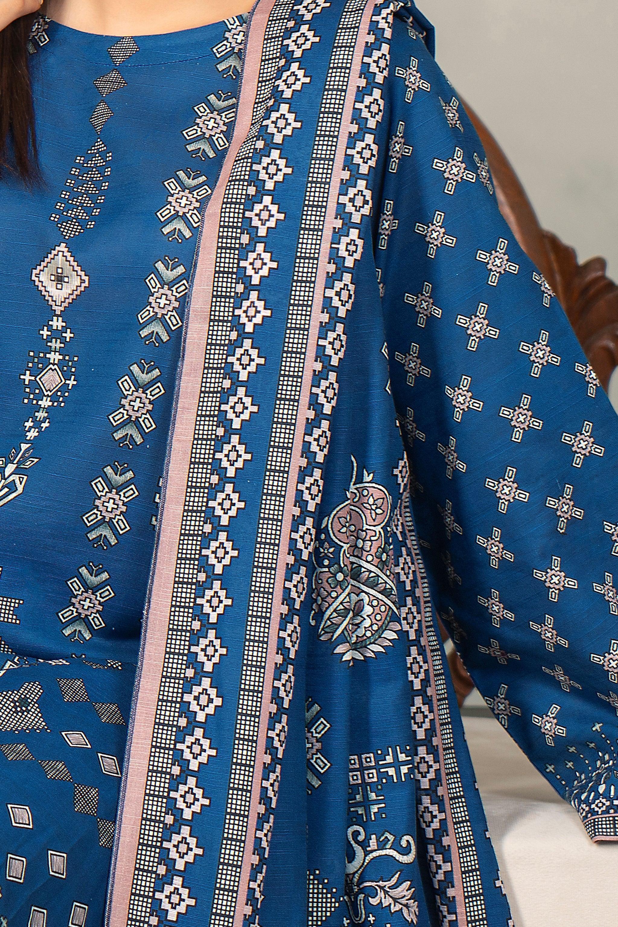 3 Piece Lapis Blue Khaddar Unstitched - SafaNoor