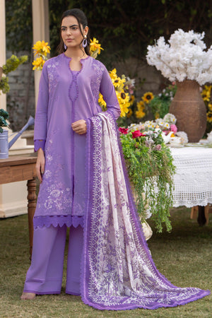 3 Piece Lavender Embroidered Lawn Unstitched - SafaNoor