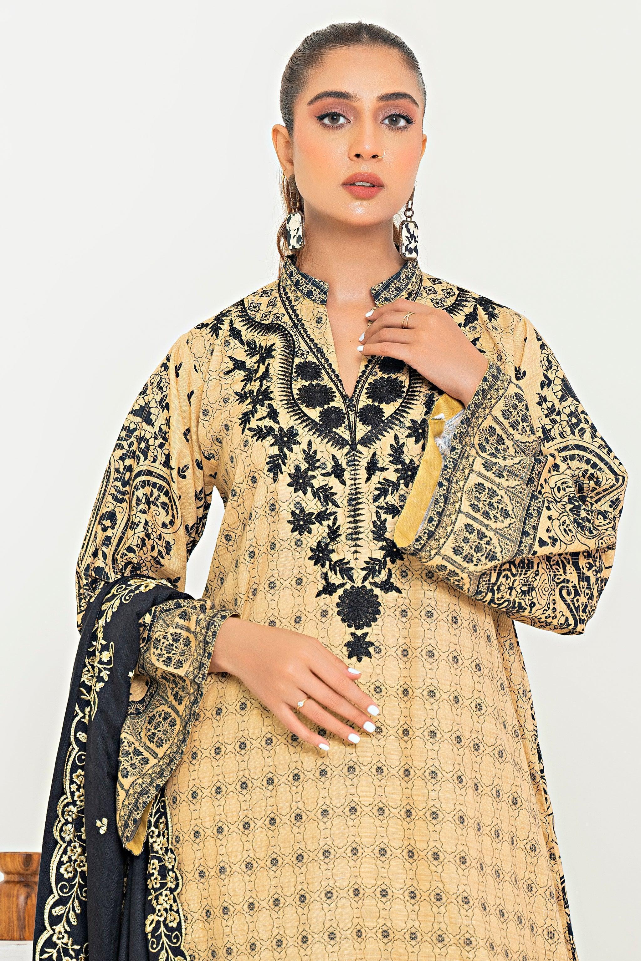 3 Piece Lemon Printed Khaddar Unstitched - SafaNoor