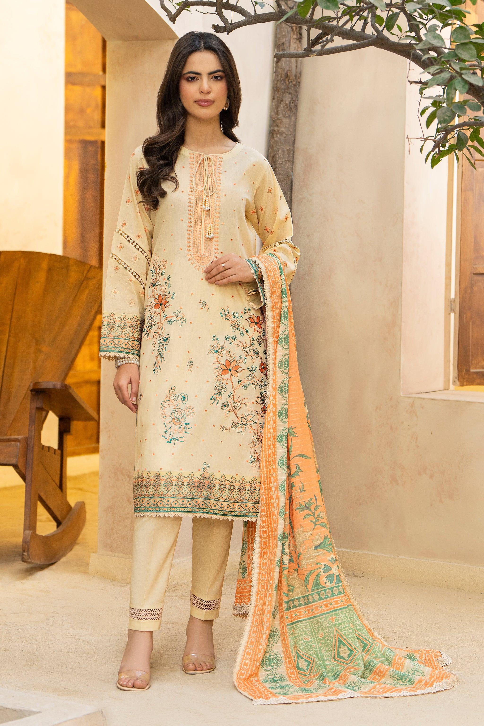 3 Piece Lemon Unstitched Embroidered Lawn - SafaNoor