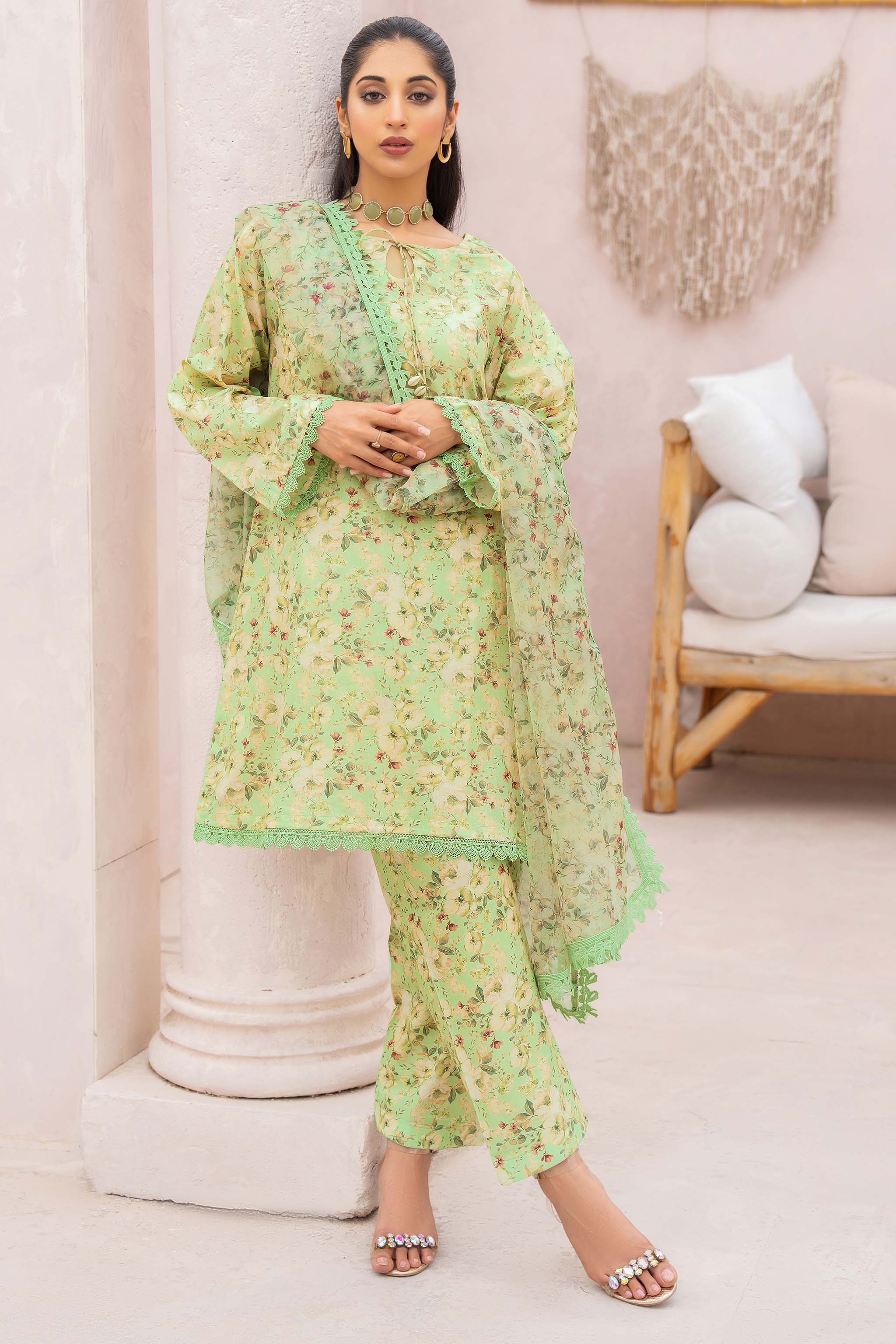 3 Piece Light Green Unstitched Printed Lawn - (Vol-73/01)3P-S-24-D-2 - SAFANOOR