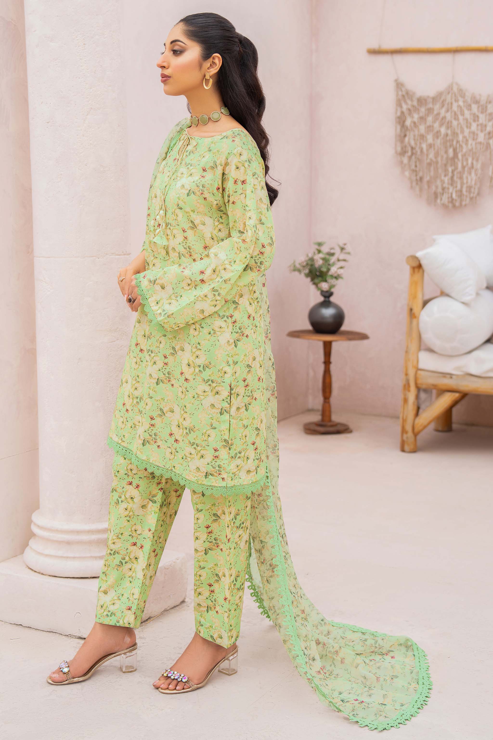 3 Piece Light Green Unstitched Printed Lawn - (Vol-73/01)3P-S-24-D-2 - SAFANOOR