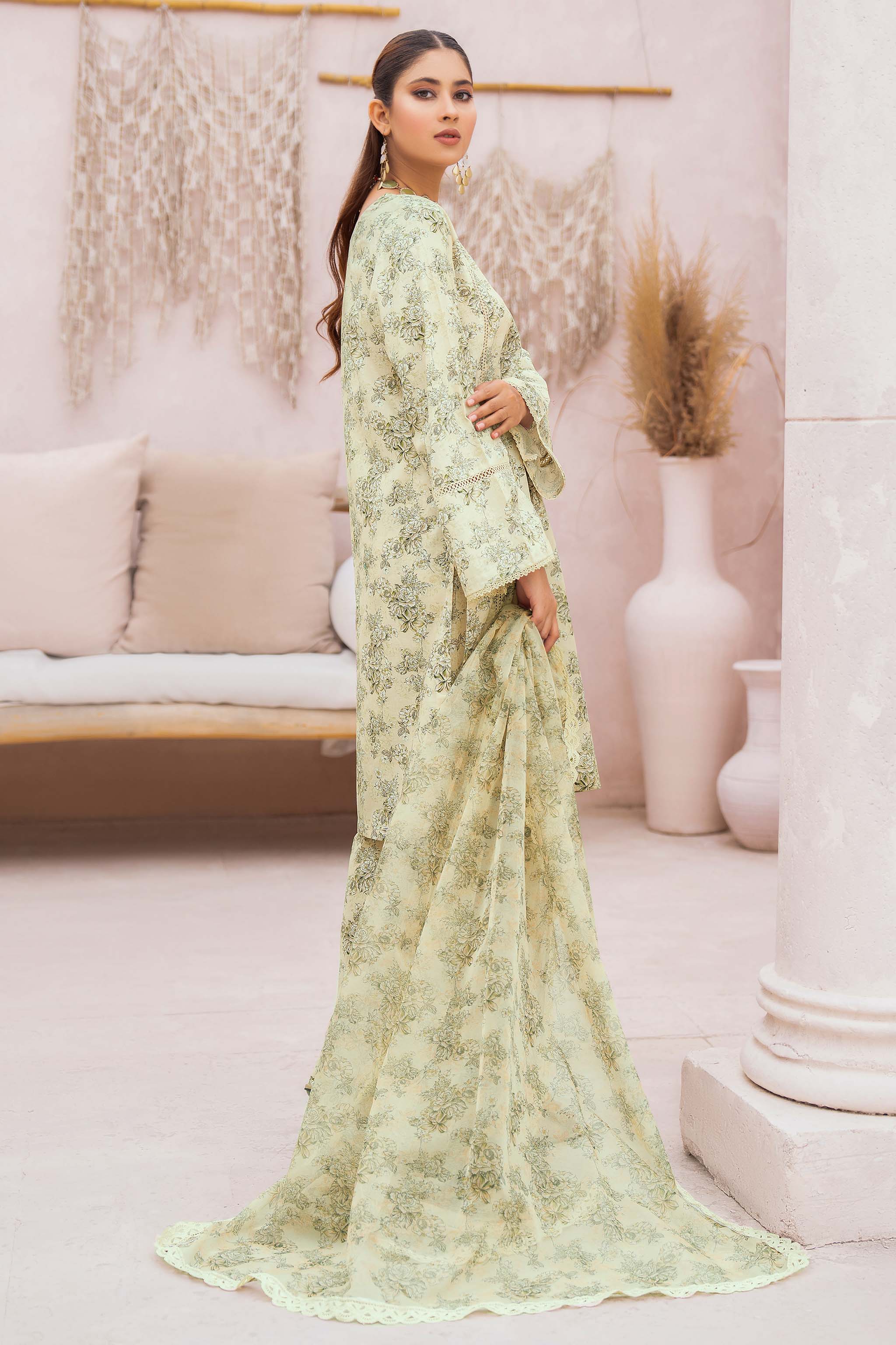 3 Piece Light Olive Unstitched Printed Lawn - (Vol-73/01)3P-S-24-D-11 - SAFANOOR