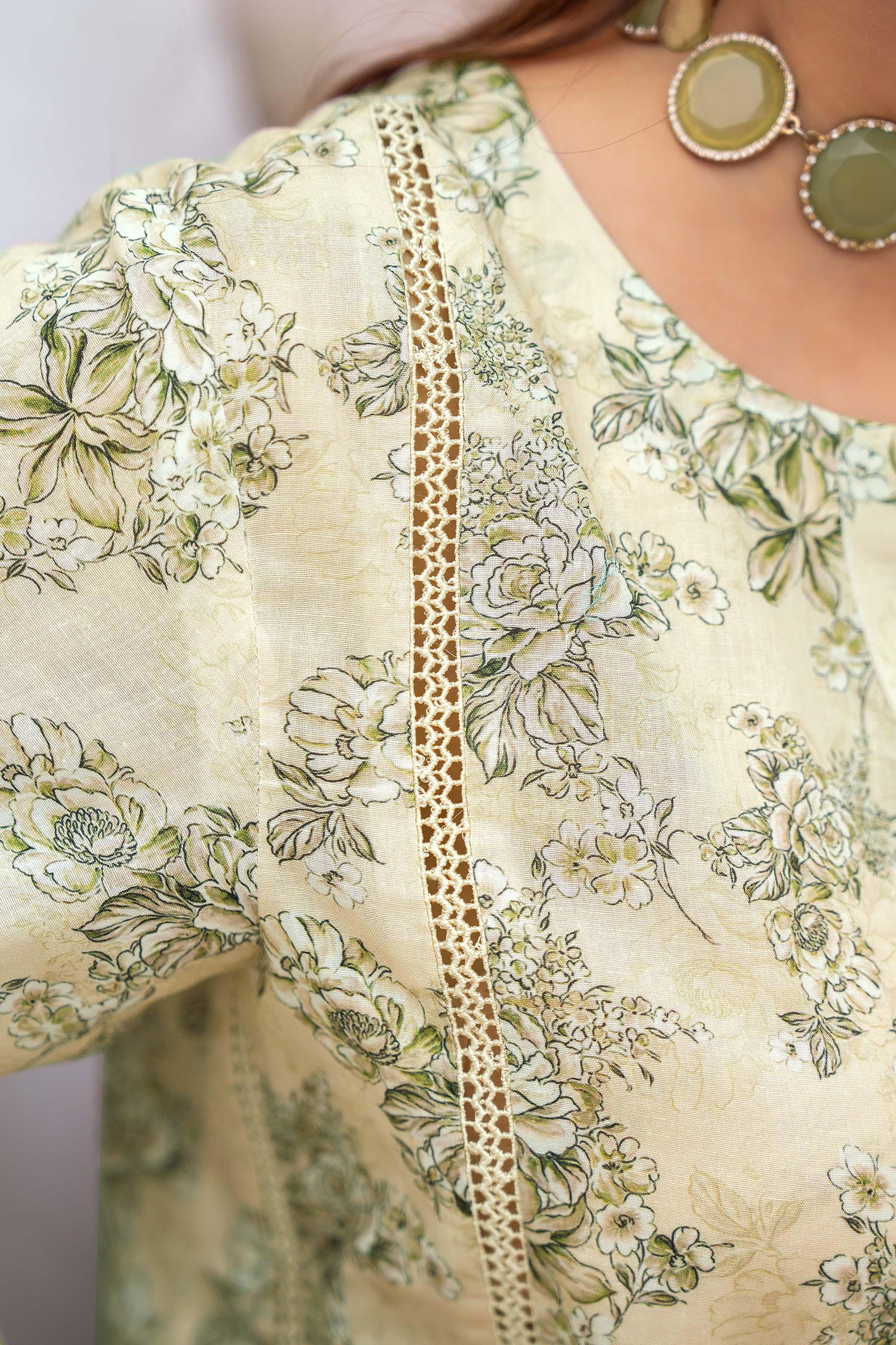 3 Piece Light Olive Unstitched Printed Lawn - SafaNoor