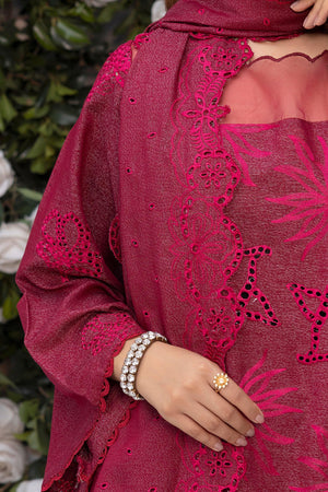 3 Piece Maroon Embroidered Karandi Unstitched - SafaNoor